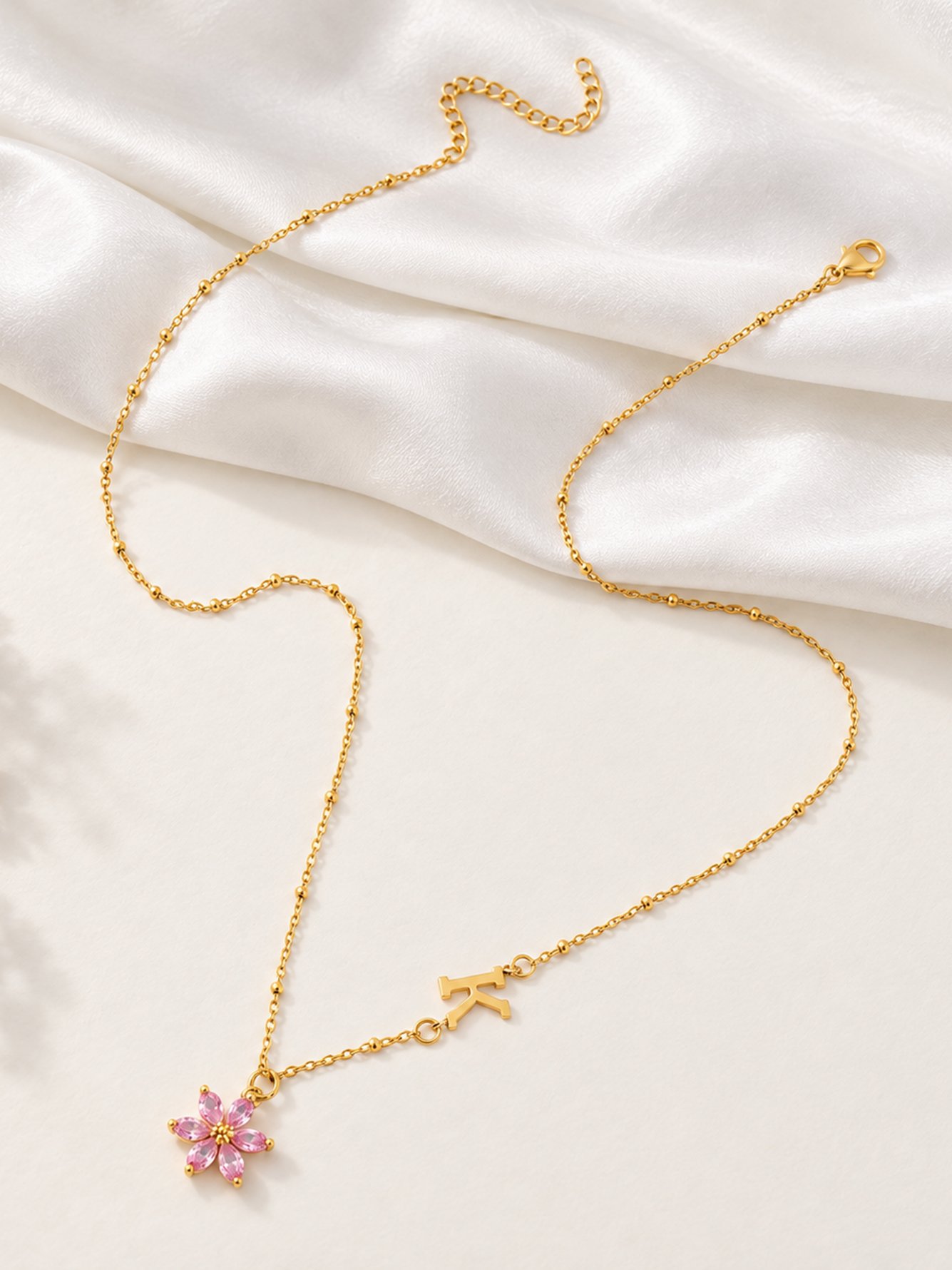Gold Initial and Flower Pendant Necklace