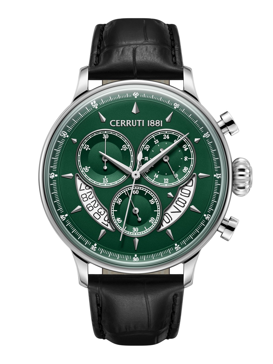 Dervio Dark Green Dial, Leather Strap, Chronograph Watch for Men, 45mm
