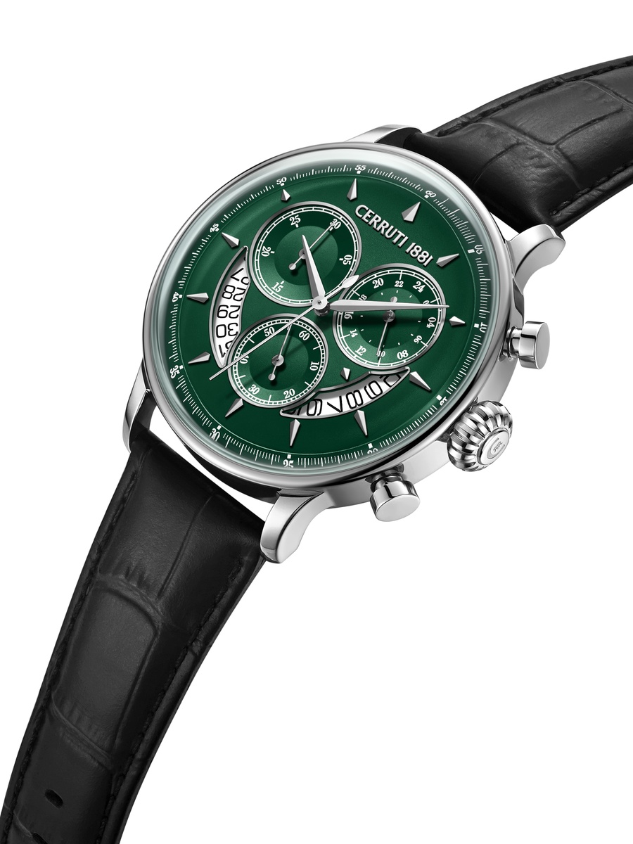 Dervio Dark Green Dial, Leather Strap, Chronograph Watch for Men, 45mm