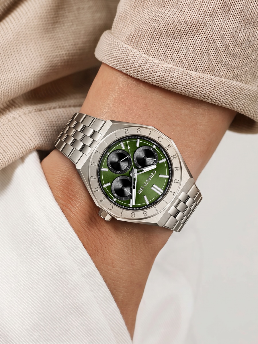 Ravello Dark Green Dial, Stainless Steel Bracelet, Multifunction Watch for Men, 42mm