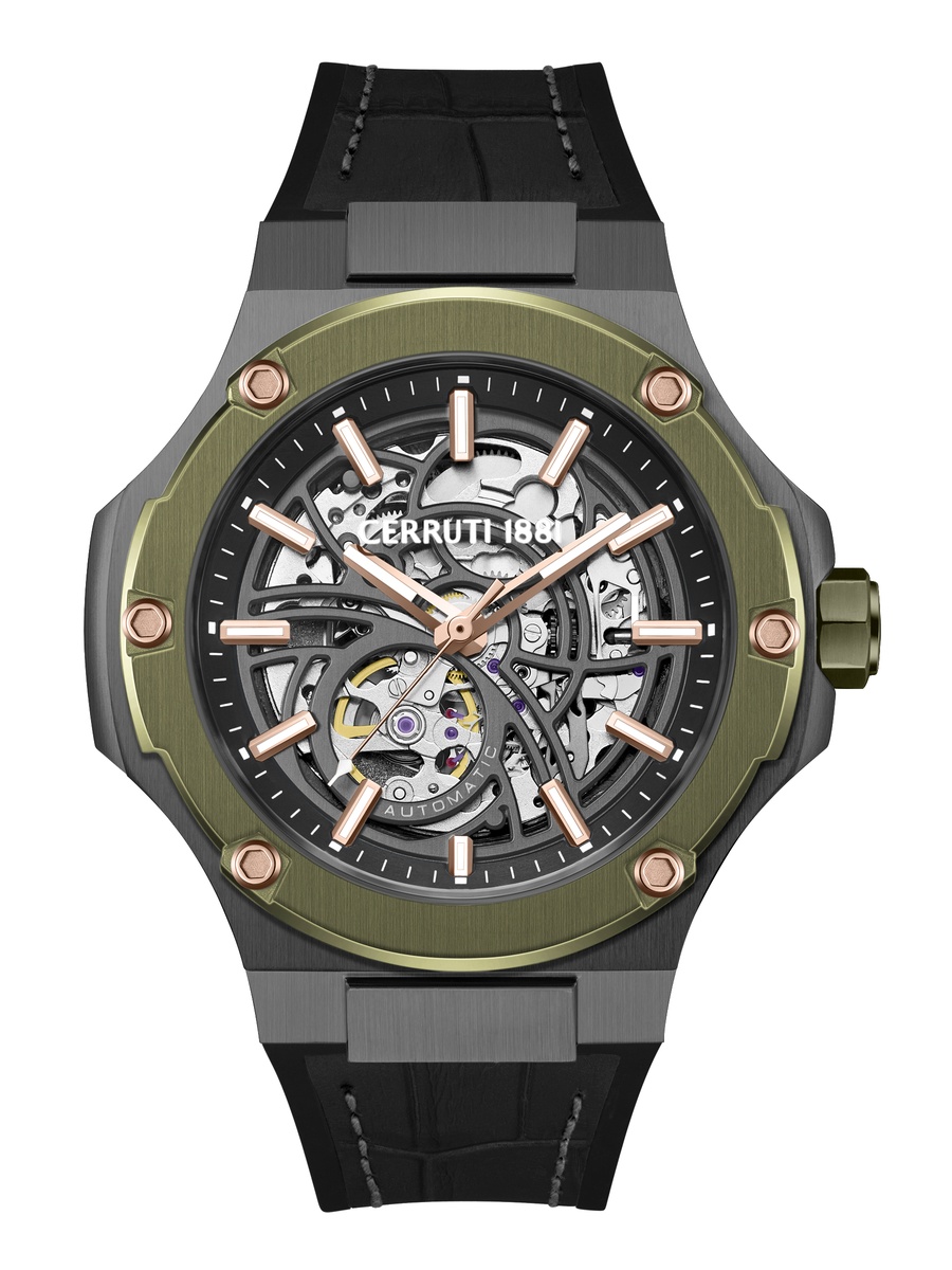 Lucardo Black-Gunmetal Dial, Silicone-Leather Strap, Automatic Watch for Men, 49mm