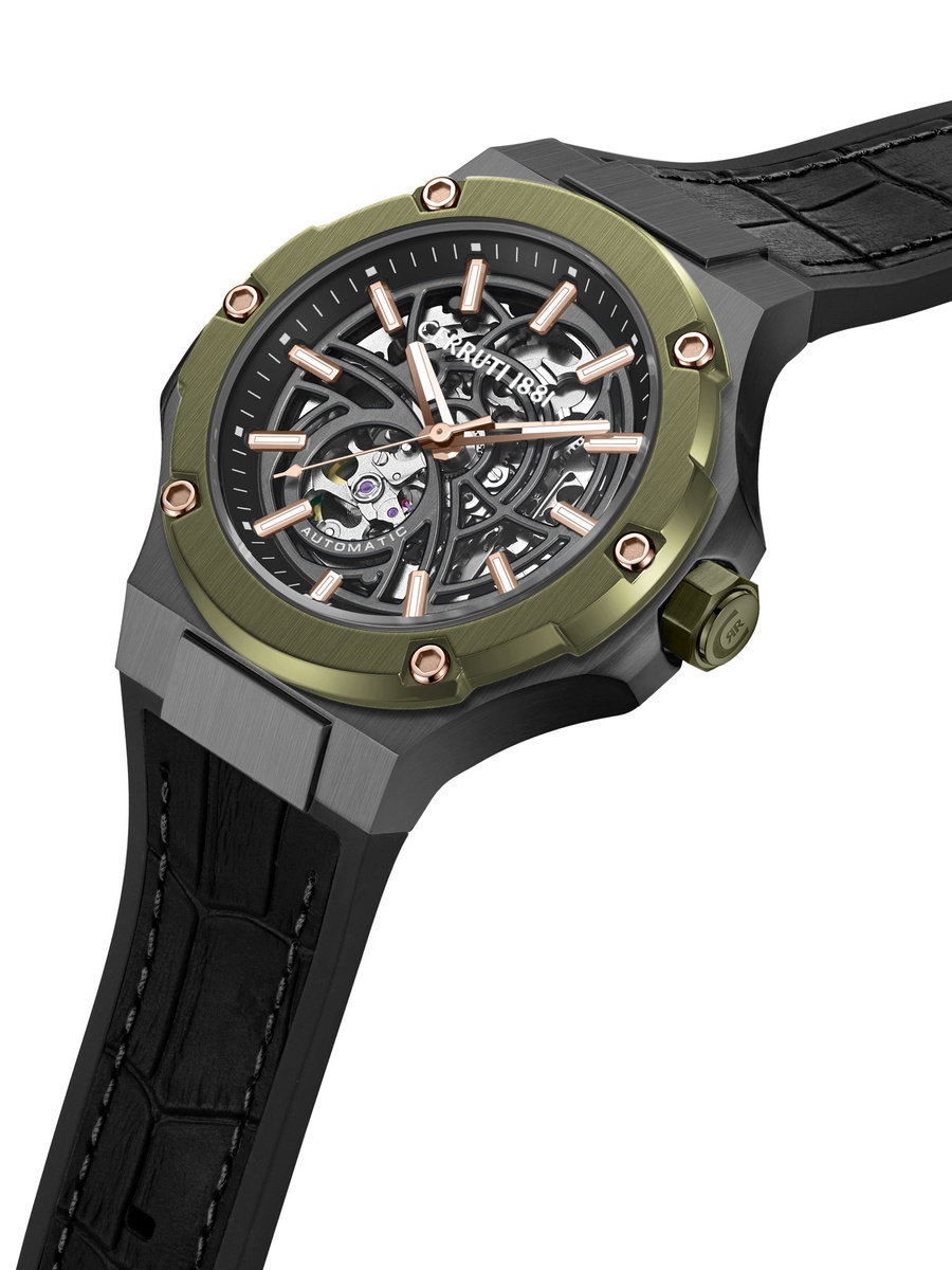 Lucardo Black-Gunmetal Dial, Silicone-Leather Strap, Automatic Watch for Men, 49mm