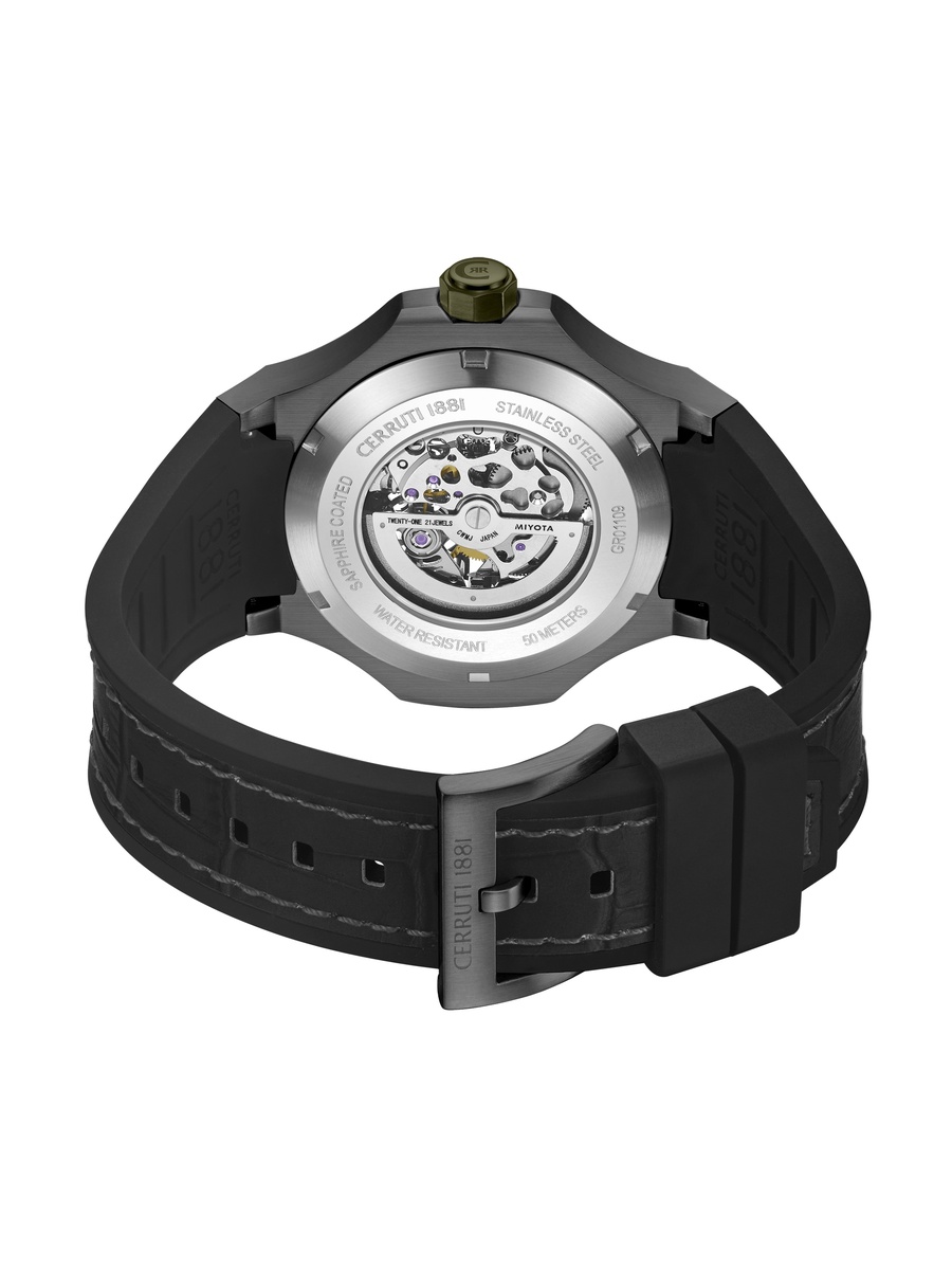 Lucardo Black-Gunmetal Dial, Silicone-Leather Strap, Automatic Watch for Men, 49mm