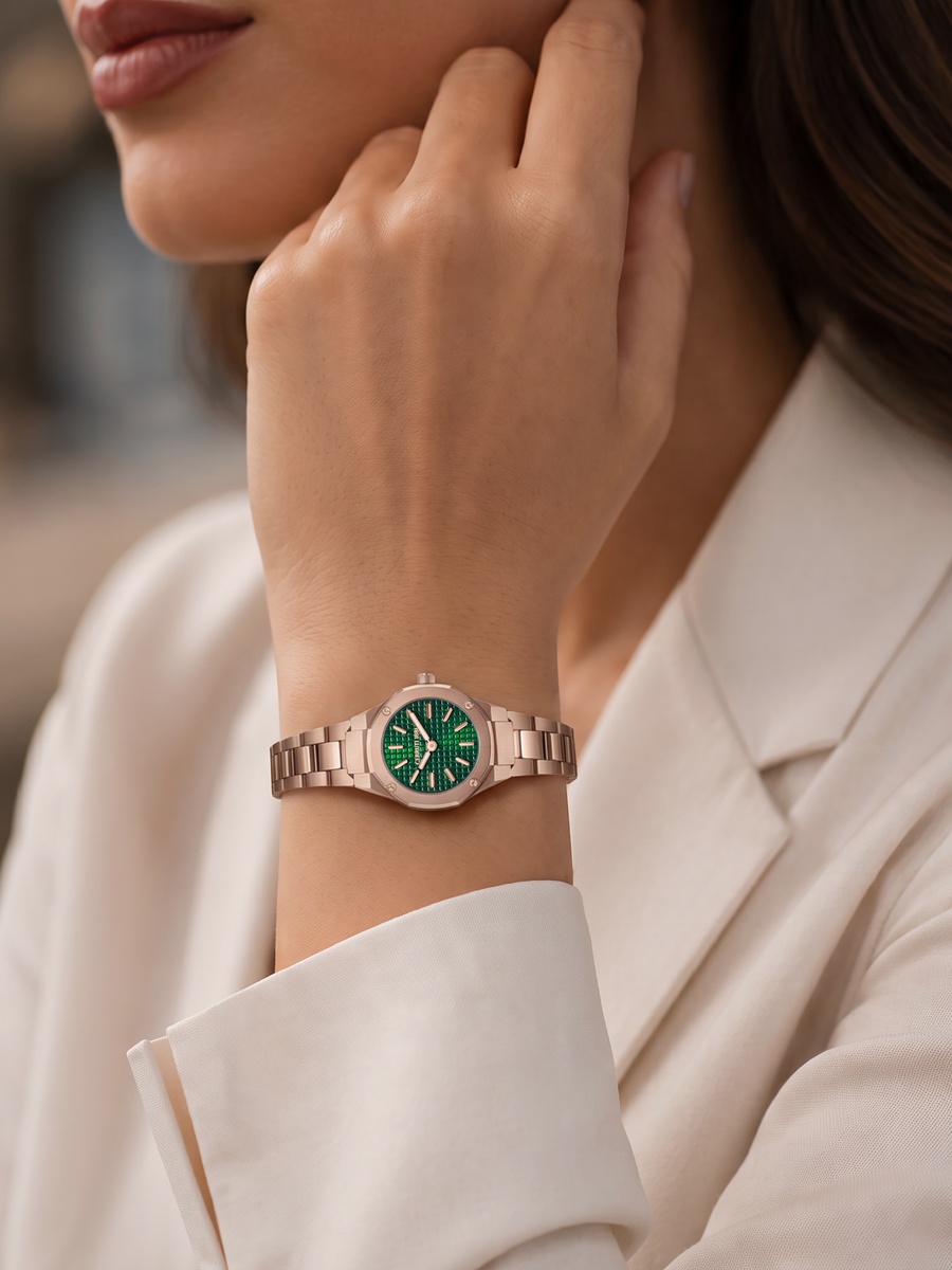 Razzuolo Dark Green Dial, Stainless Steel Bracelet, Analog Watch for Women, 24mm