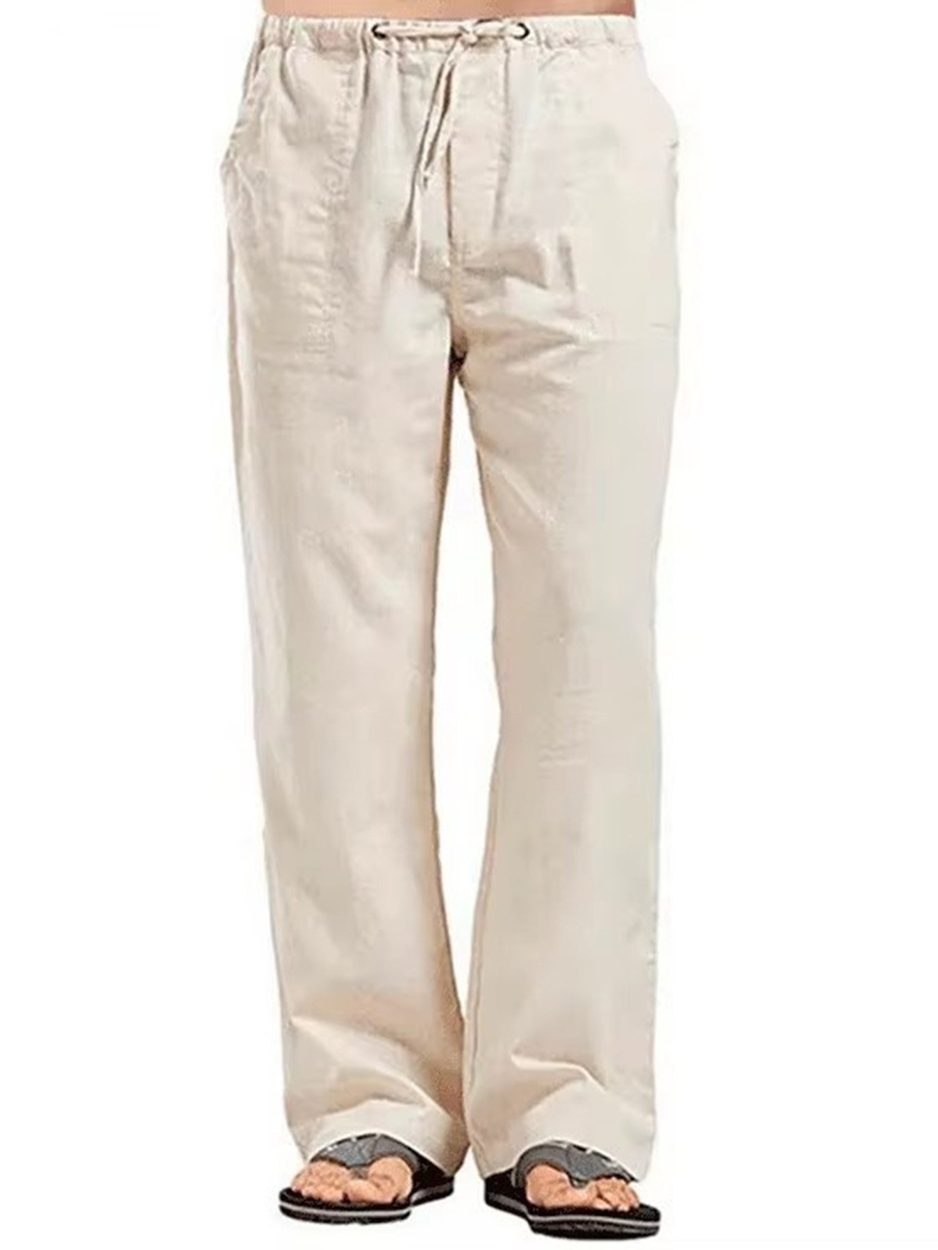 Beige Solid Relaxed Pants