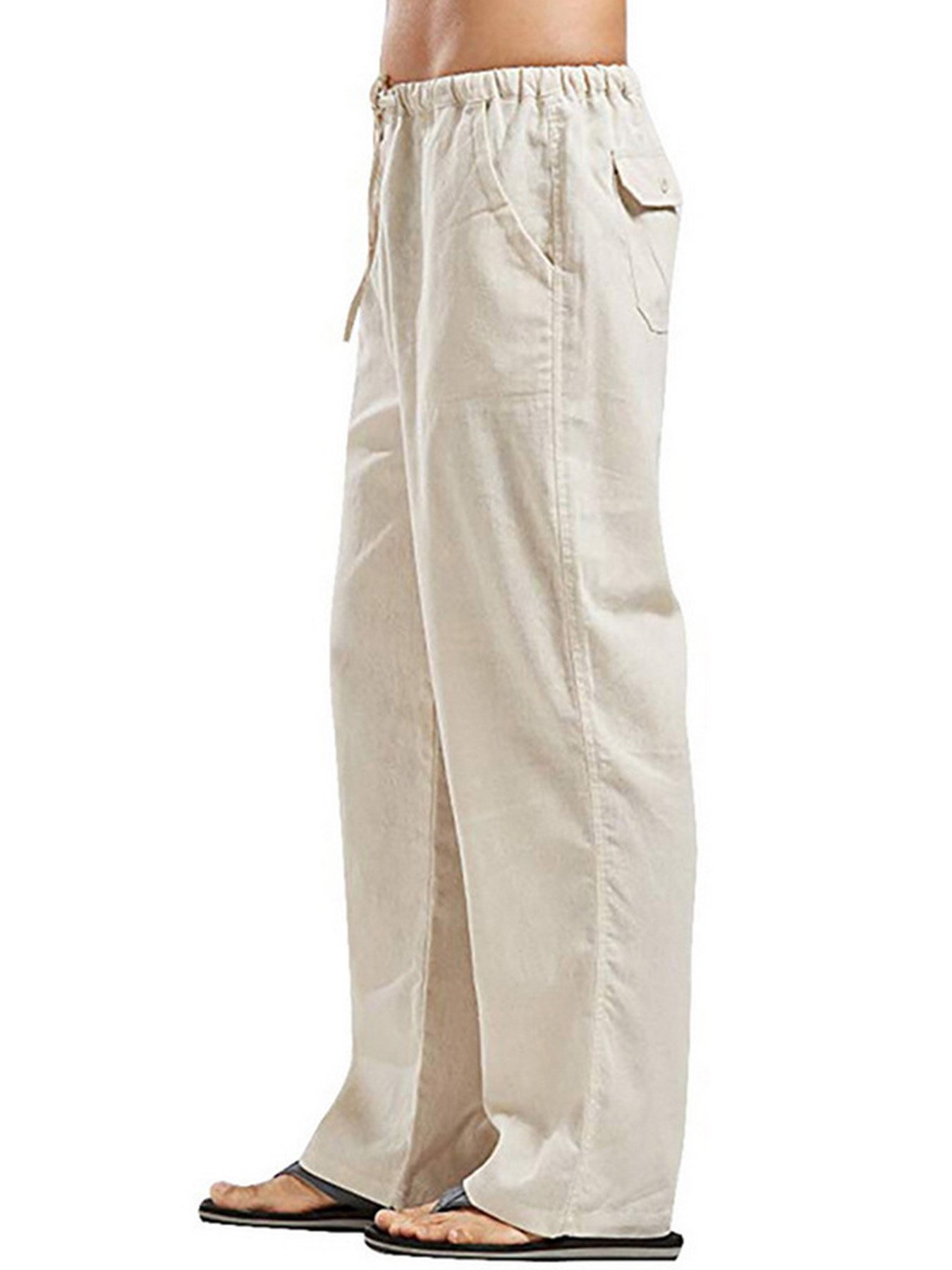 Beige Solid Relaxed Pants