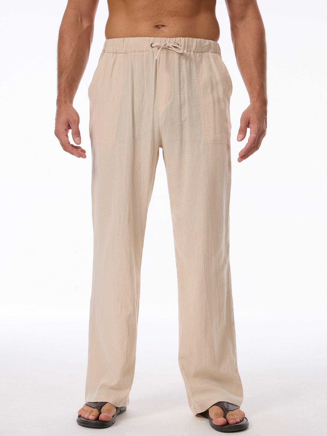Beige Solid Relaxed Pants