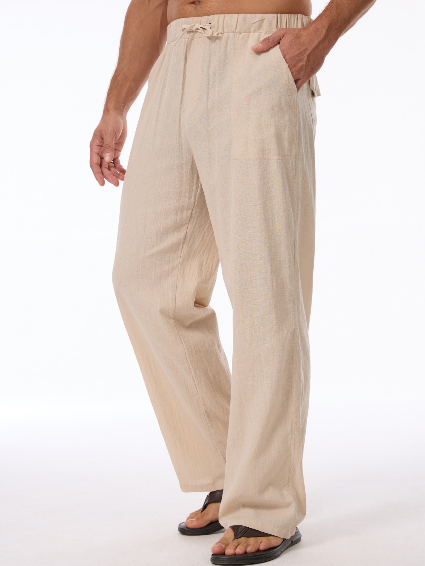 Beige Solid Relaxed Pants