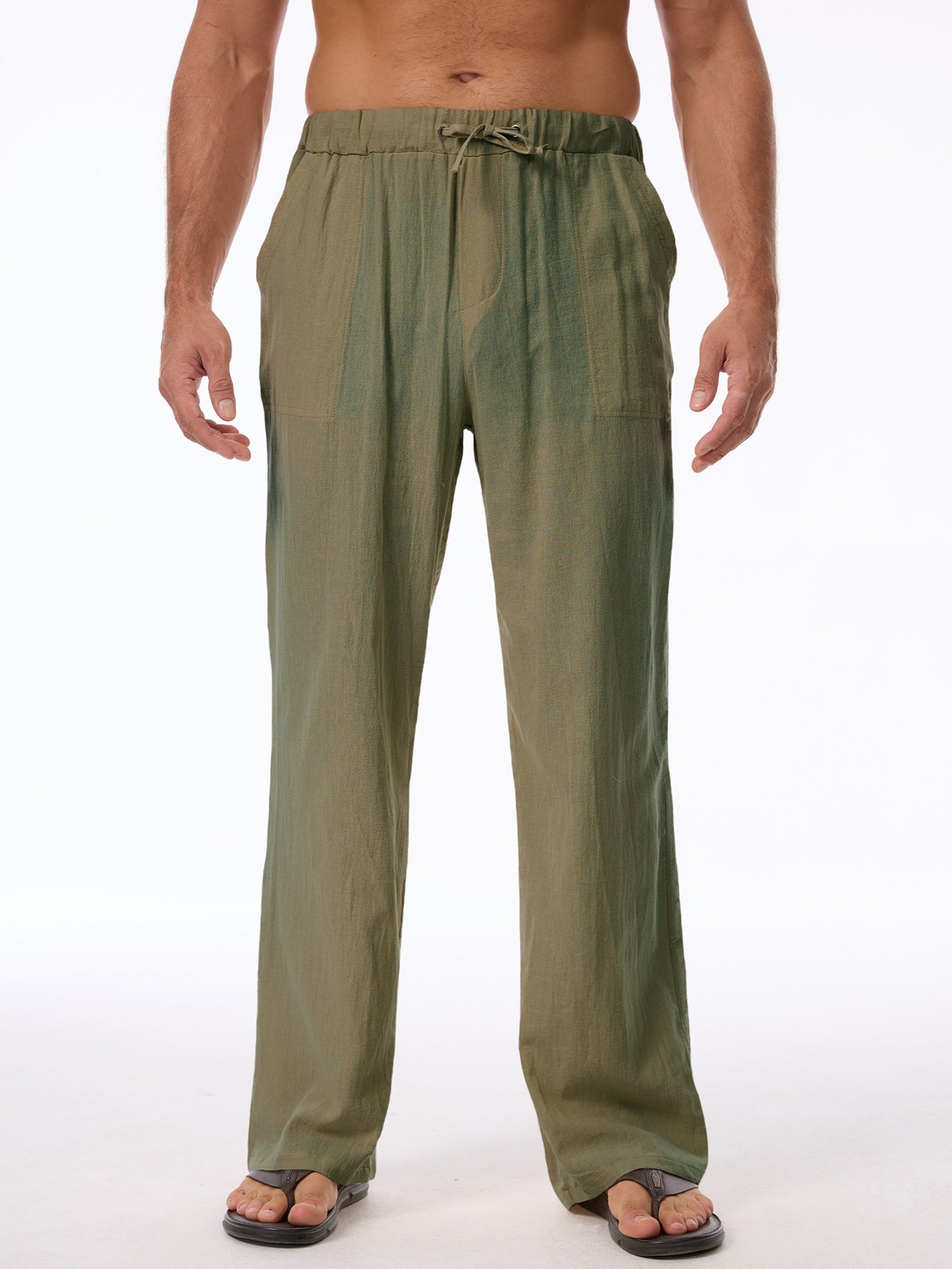 Green Solid Relaxed Pants