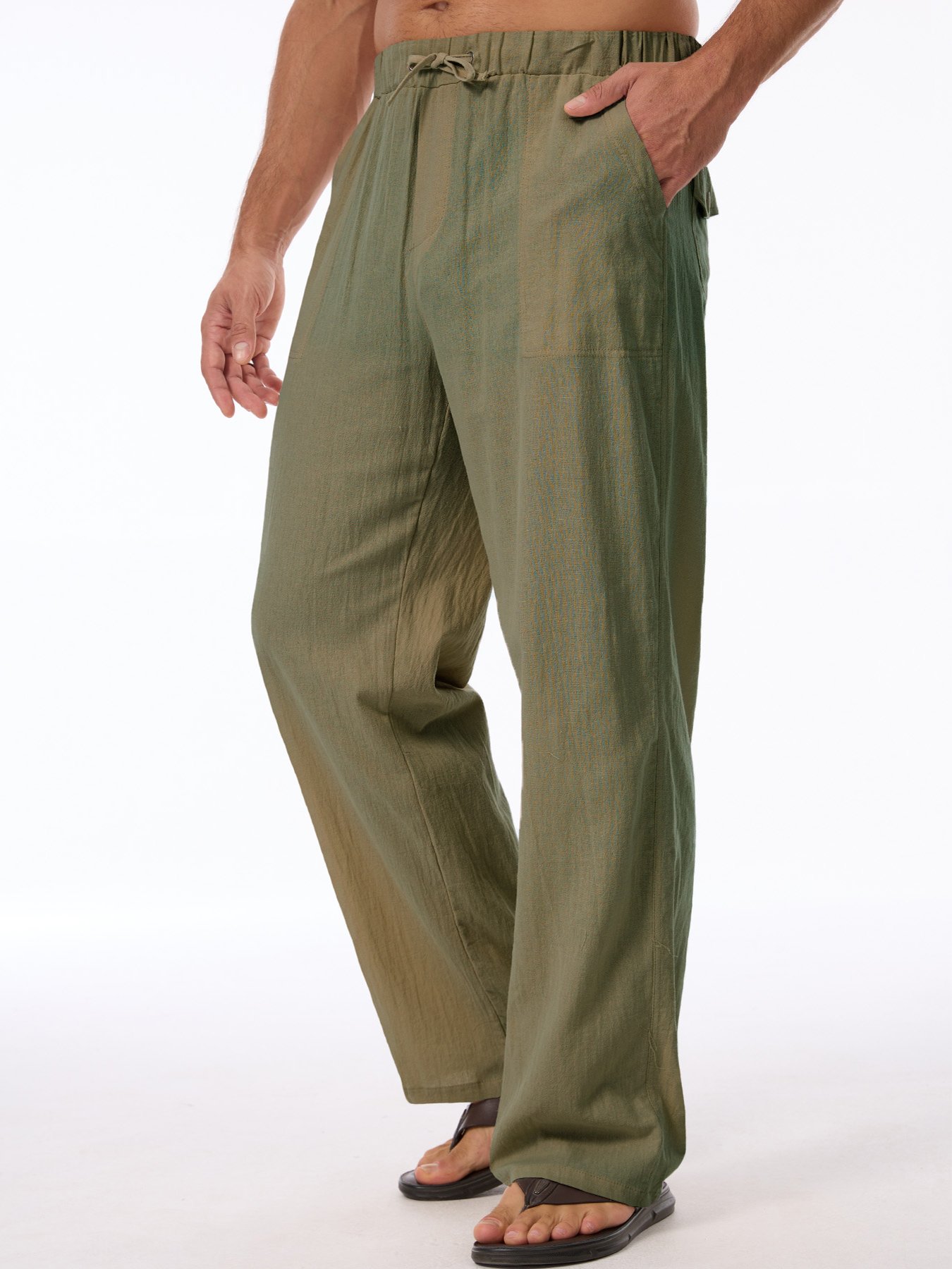 Green Solid Relaxed Pants