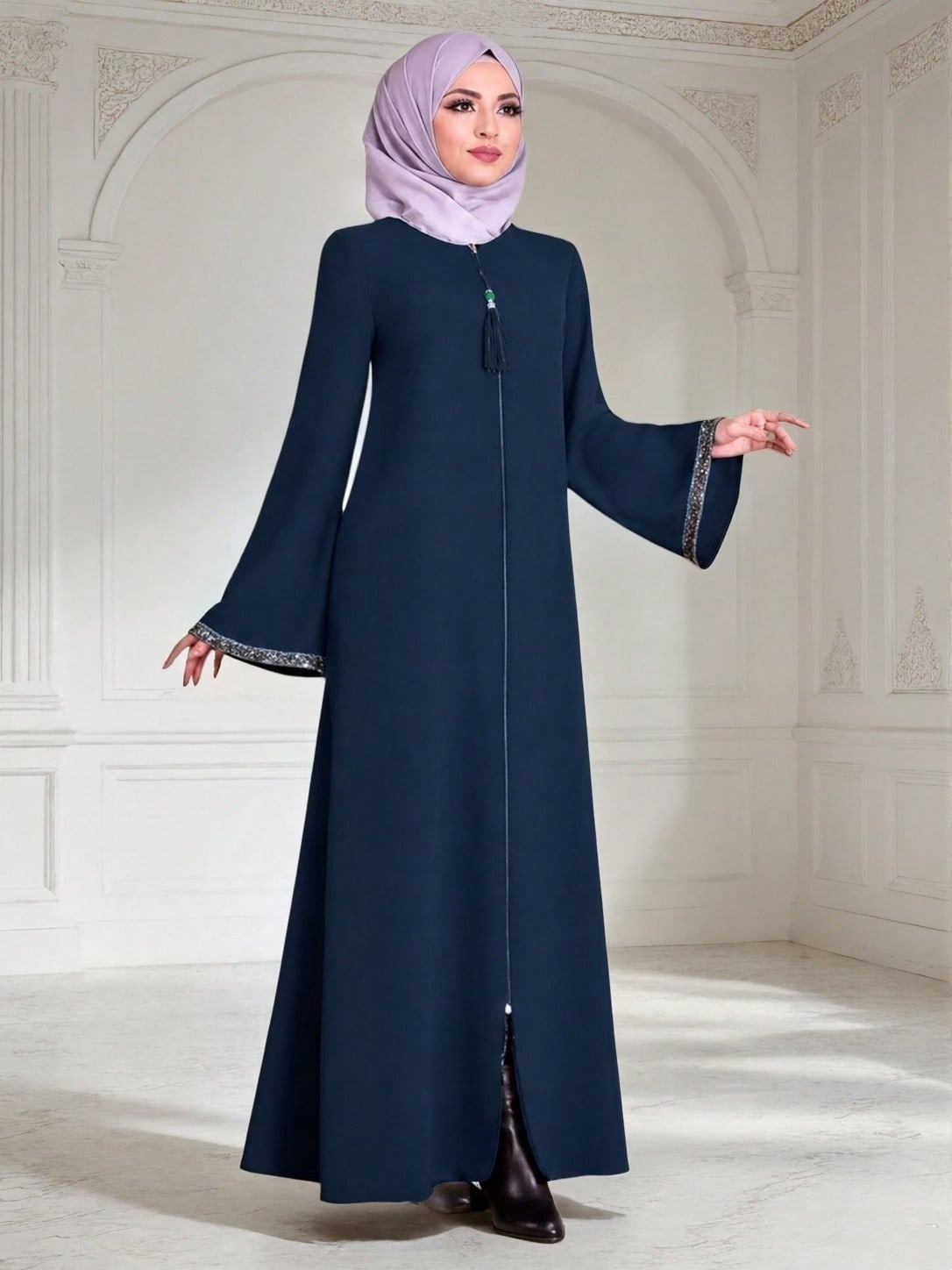 Dark Blue Solid Abaya