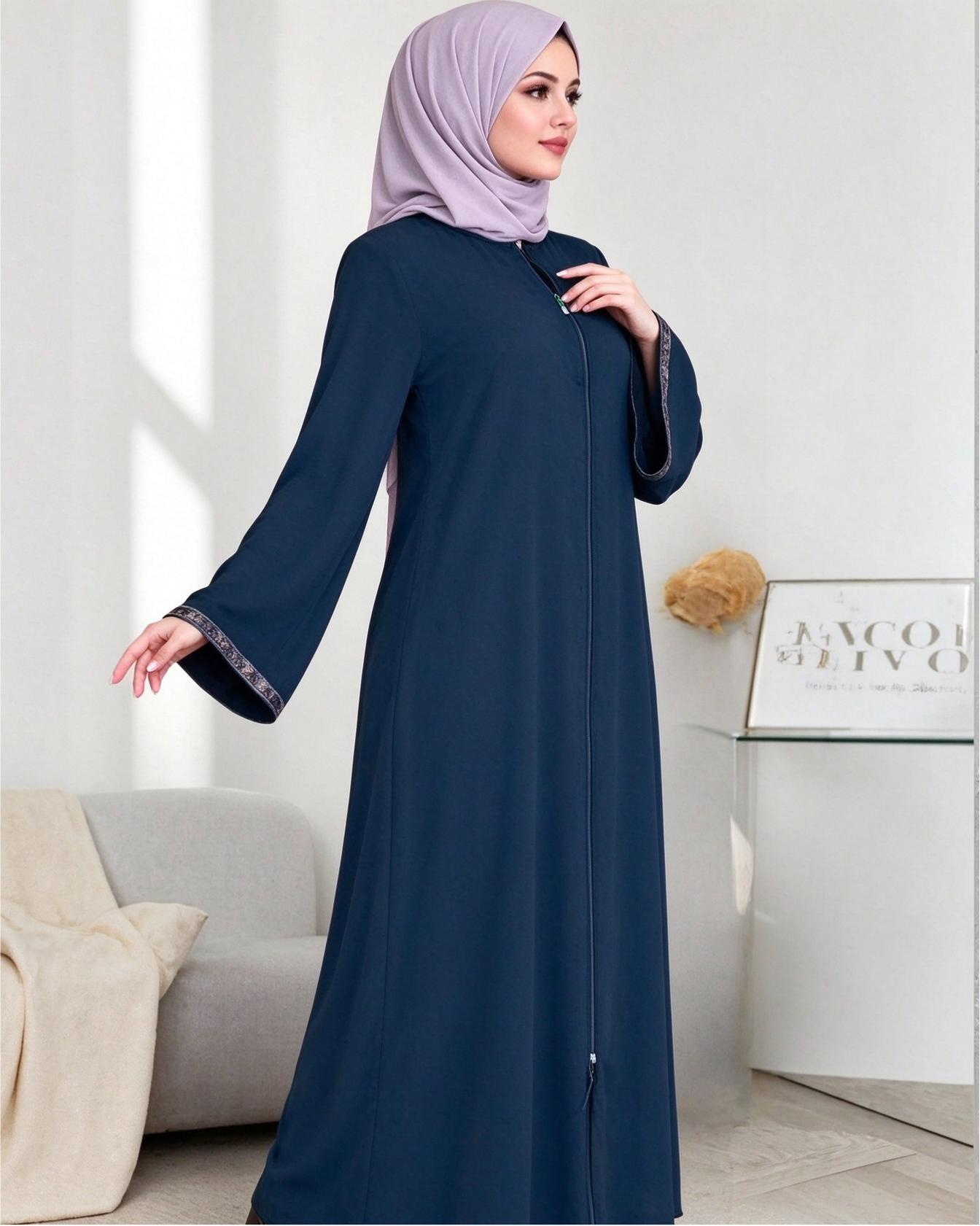 Dark Blue Solid Abaya