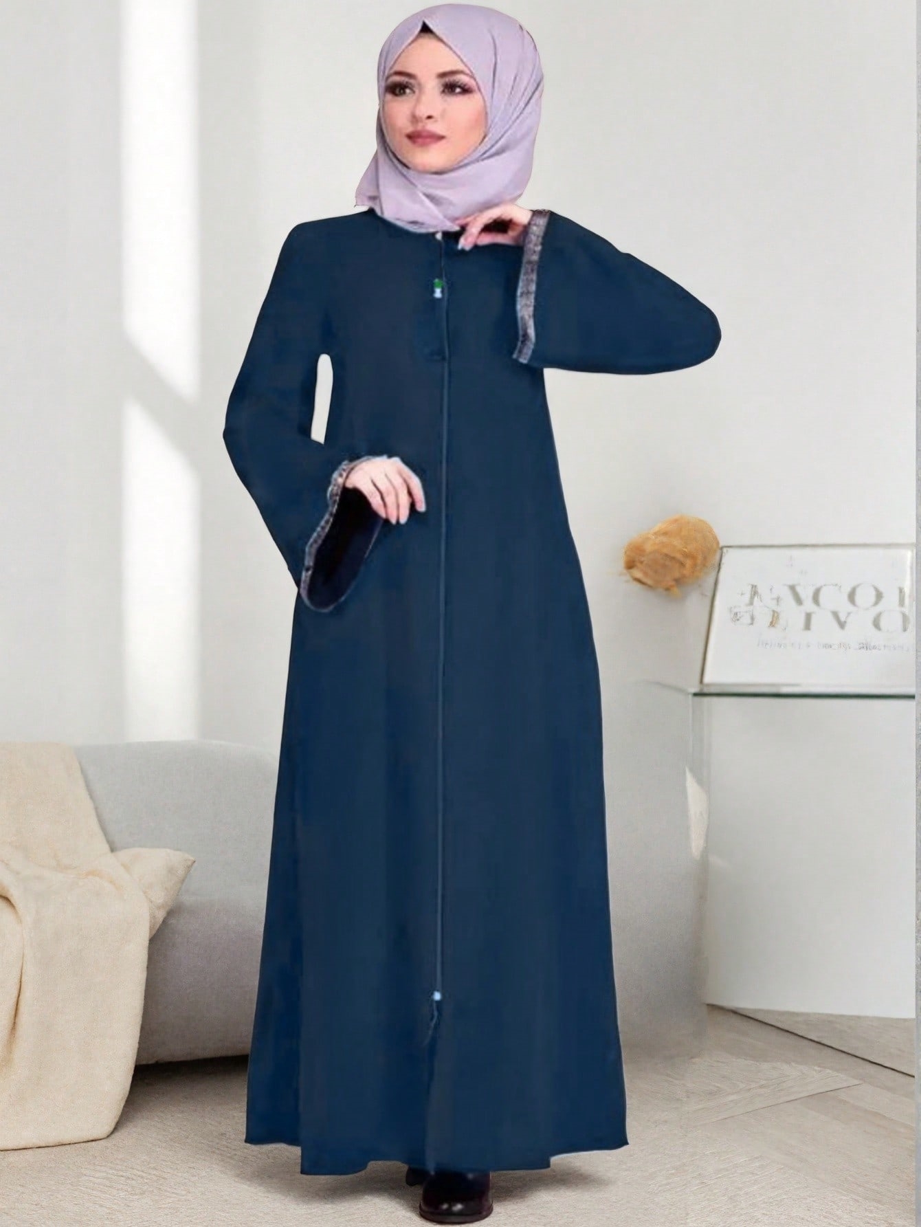 Dark Blue Solid Abaya