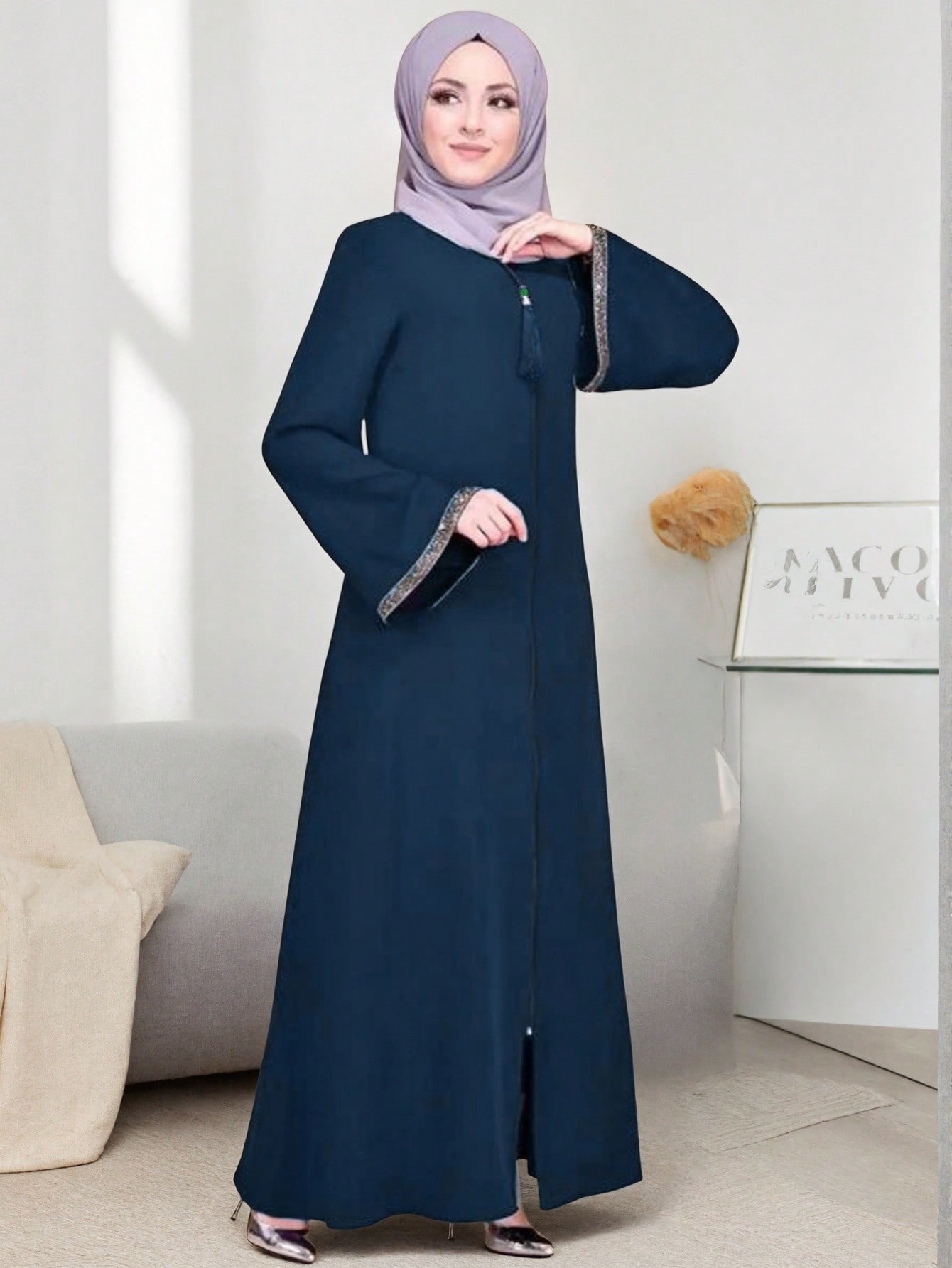 Dark Blue Solid Abaya