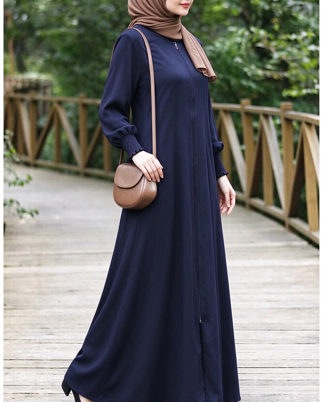 Dark Blue Solid Abaya