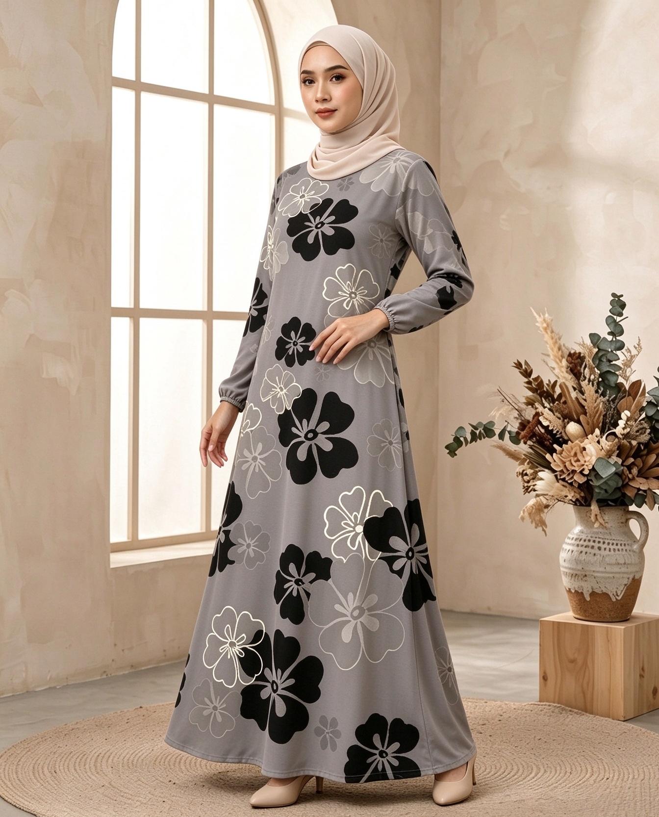 Grey Printed Jalabiya