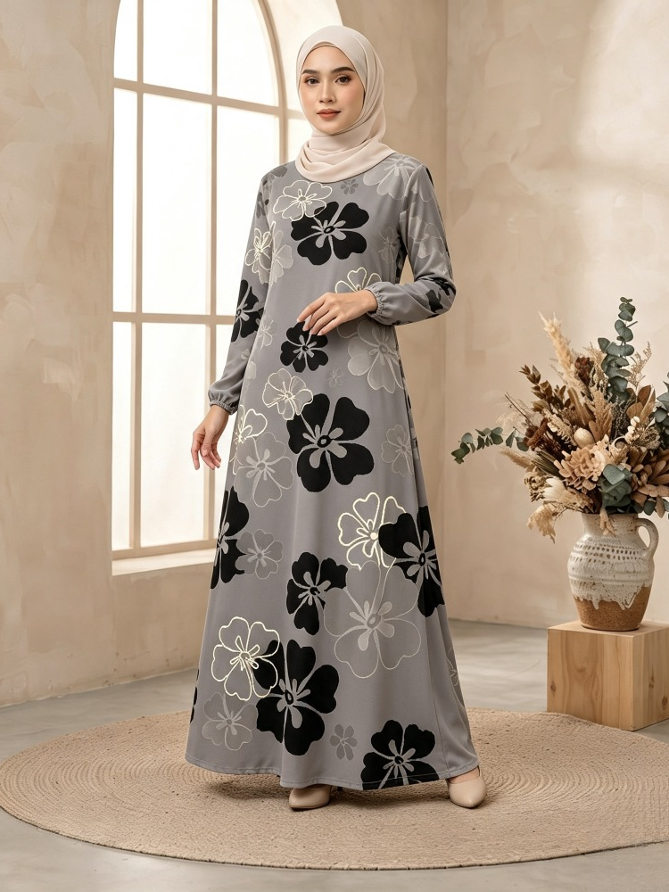 Grey Printed Jalabiya