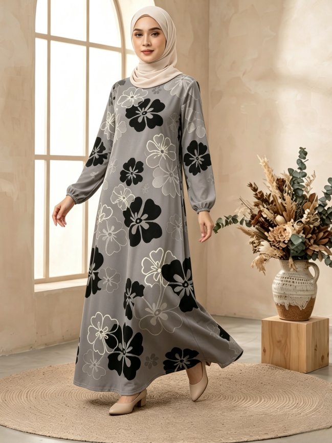 Grey Printed Jalabiya