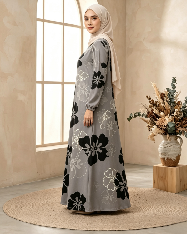 Grey Printed Jalabiya