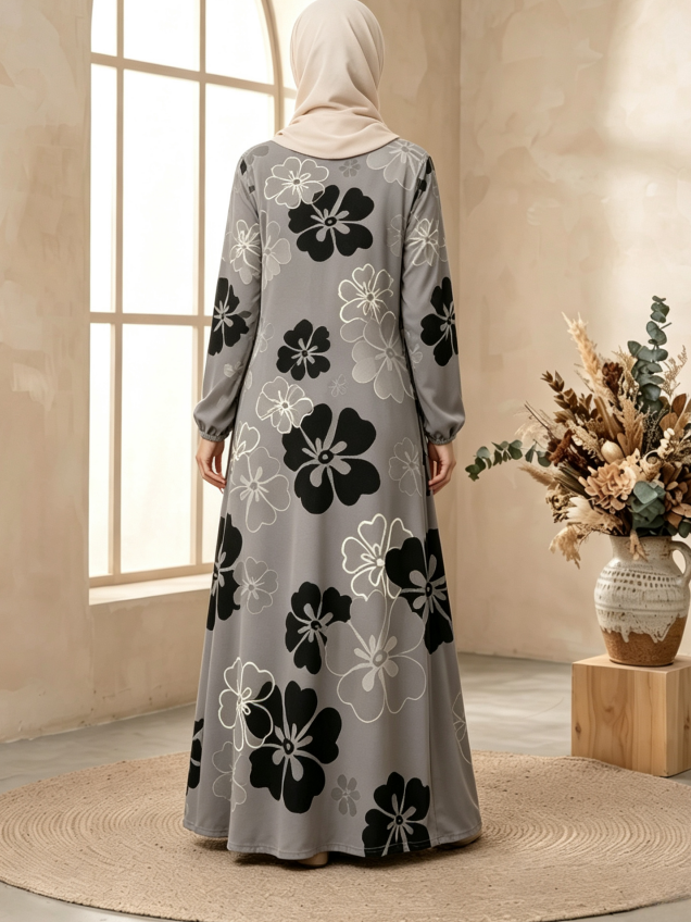 Grey Printed Jalabiya
