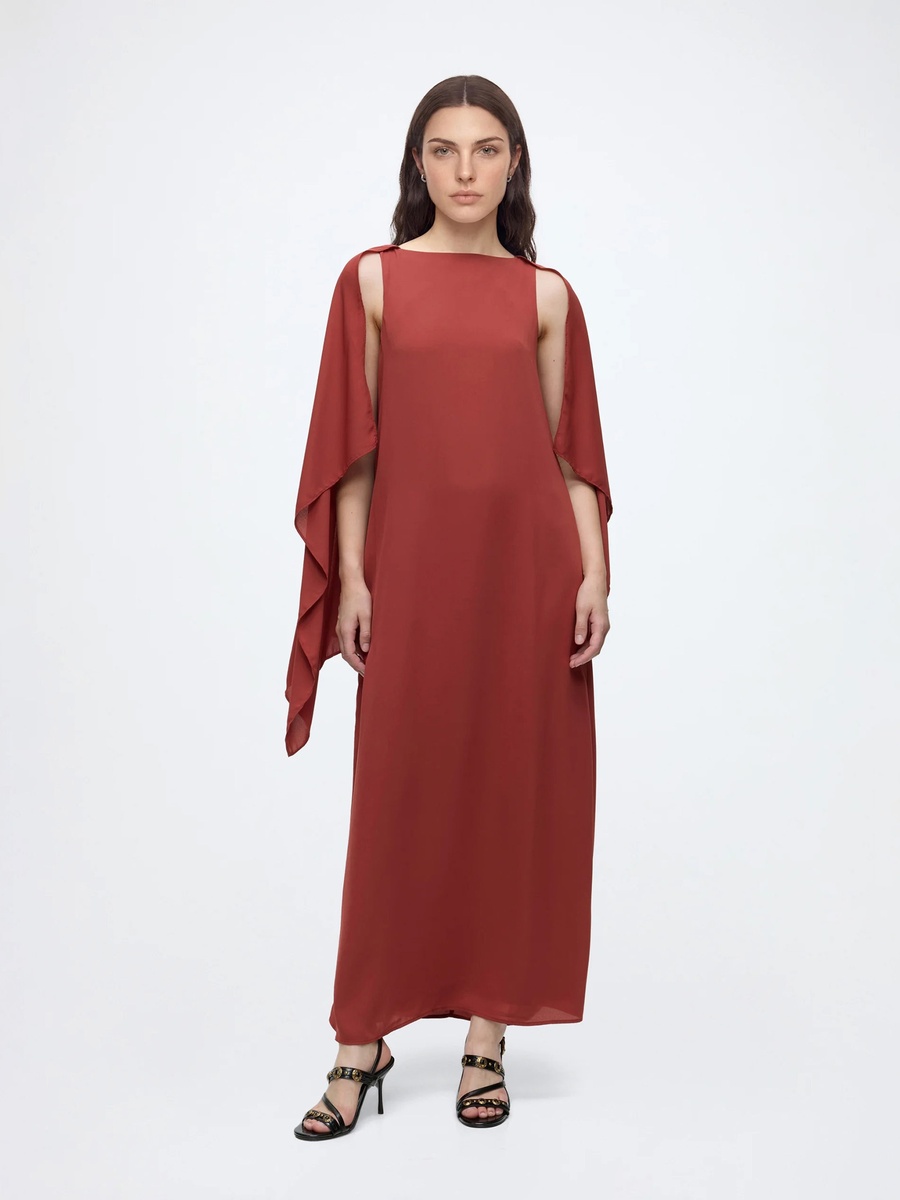 Boat Neck Cape Maxi Dress