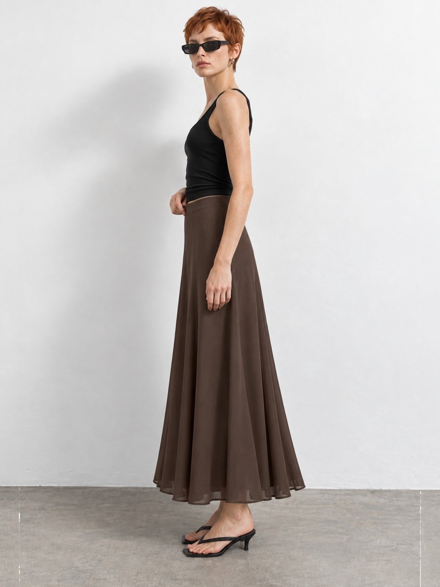 Solid Woven Maxi Skirt