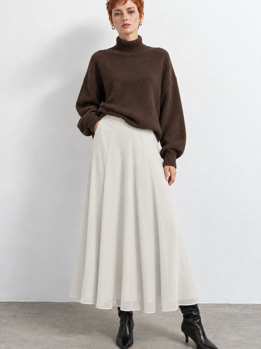Solid Woven Maxi Skirt