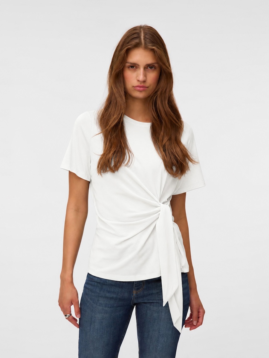 Tie-Detail Short Sleeve Jersey Top