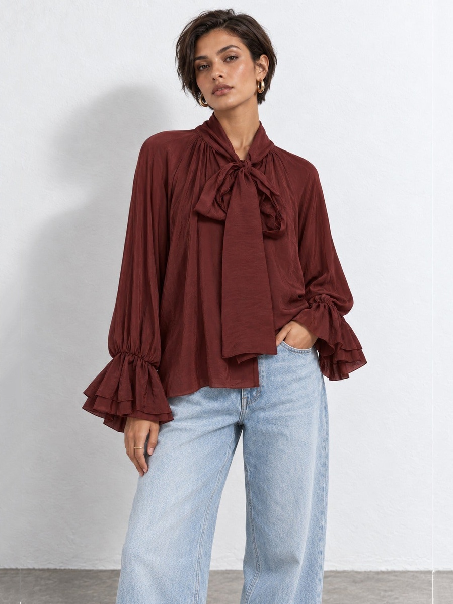 Long Sleeve Ruffle Scarf Top