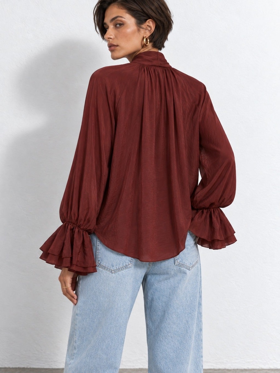 Long Sleeve Ruffle Scarf Top