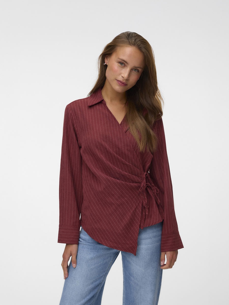 Striped Long Sleeve Wrap Top
