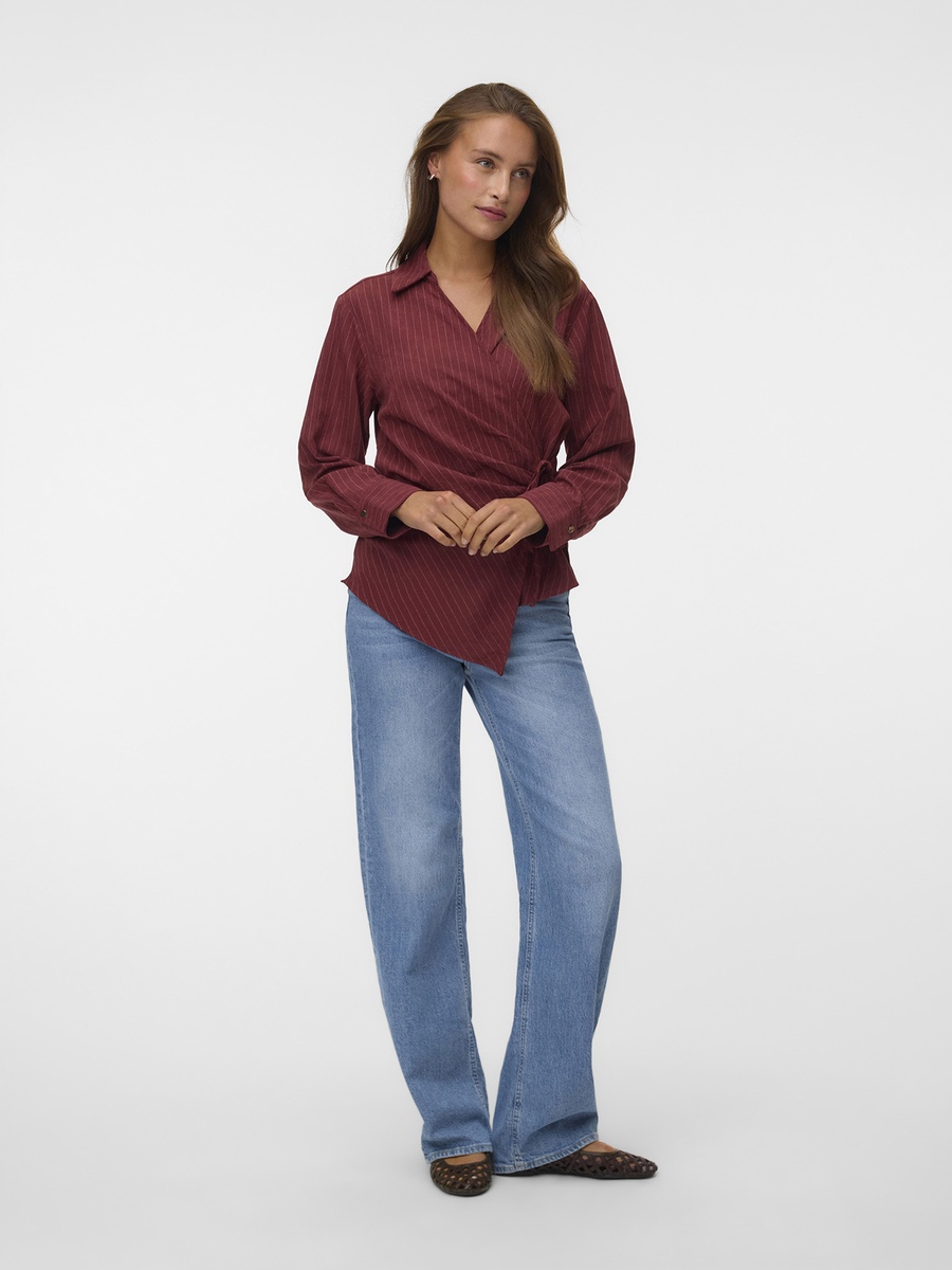 Striped Long Sleeve Wrap Top