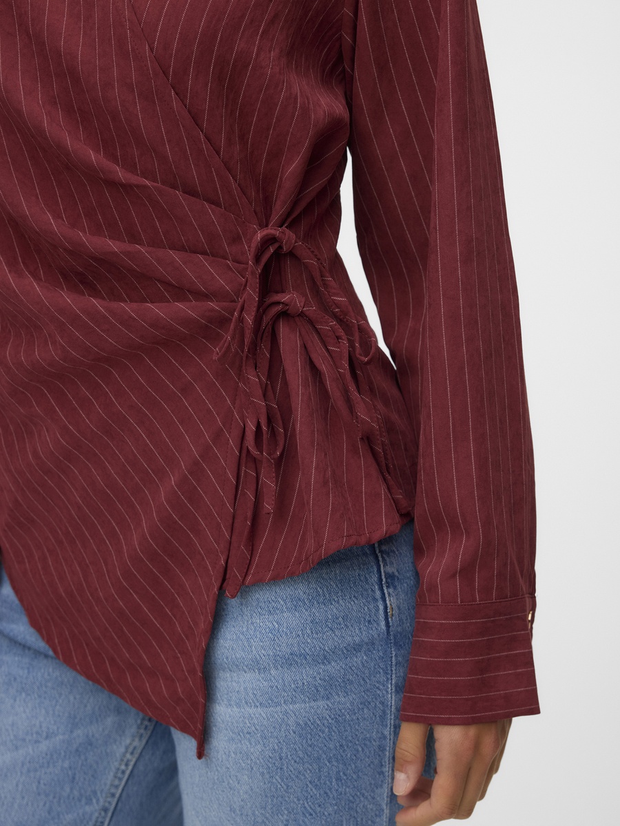 Striped Long Sleeve Wrap Top