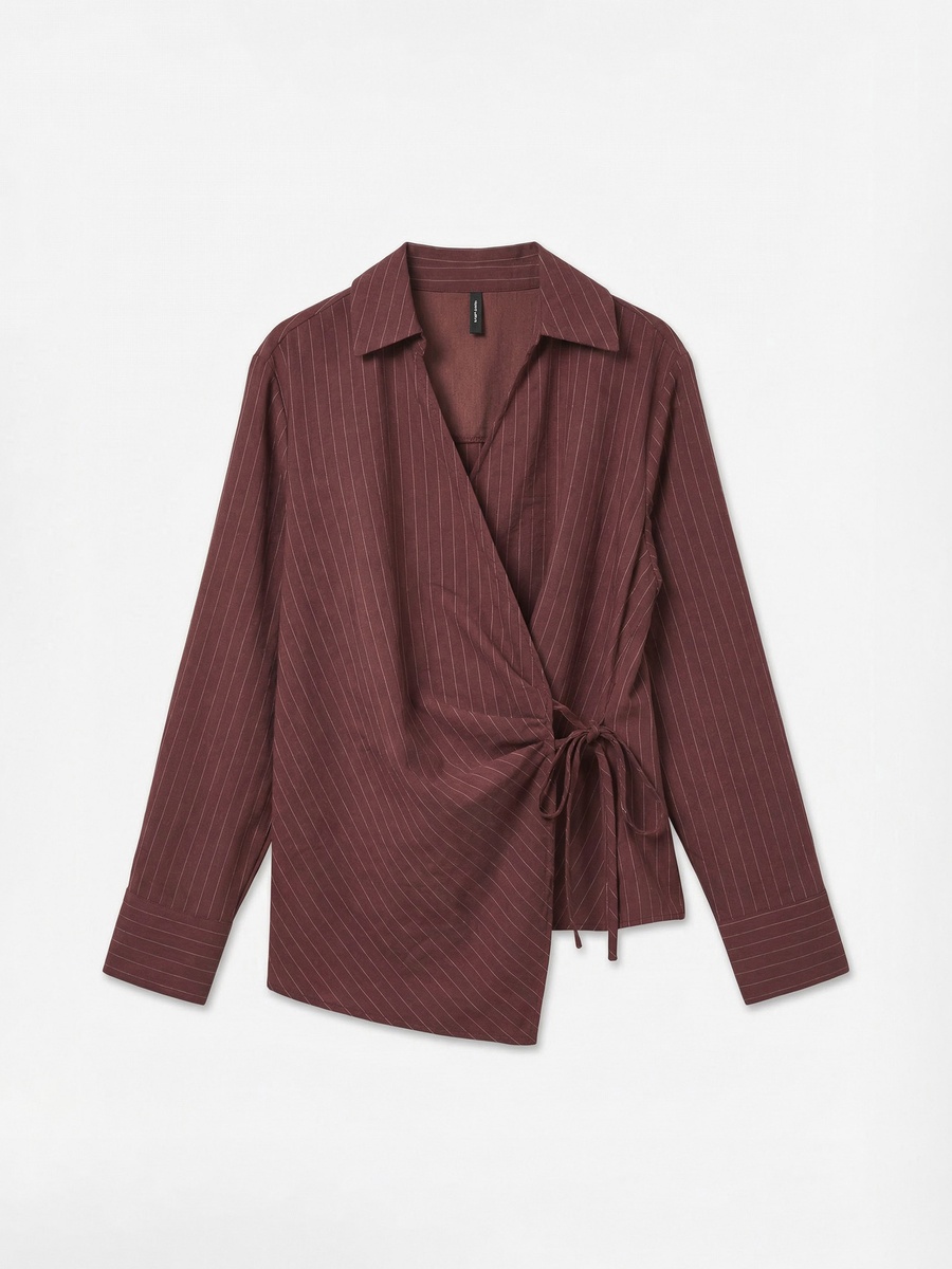 Striped Long Sleeve Wrap Top