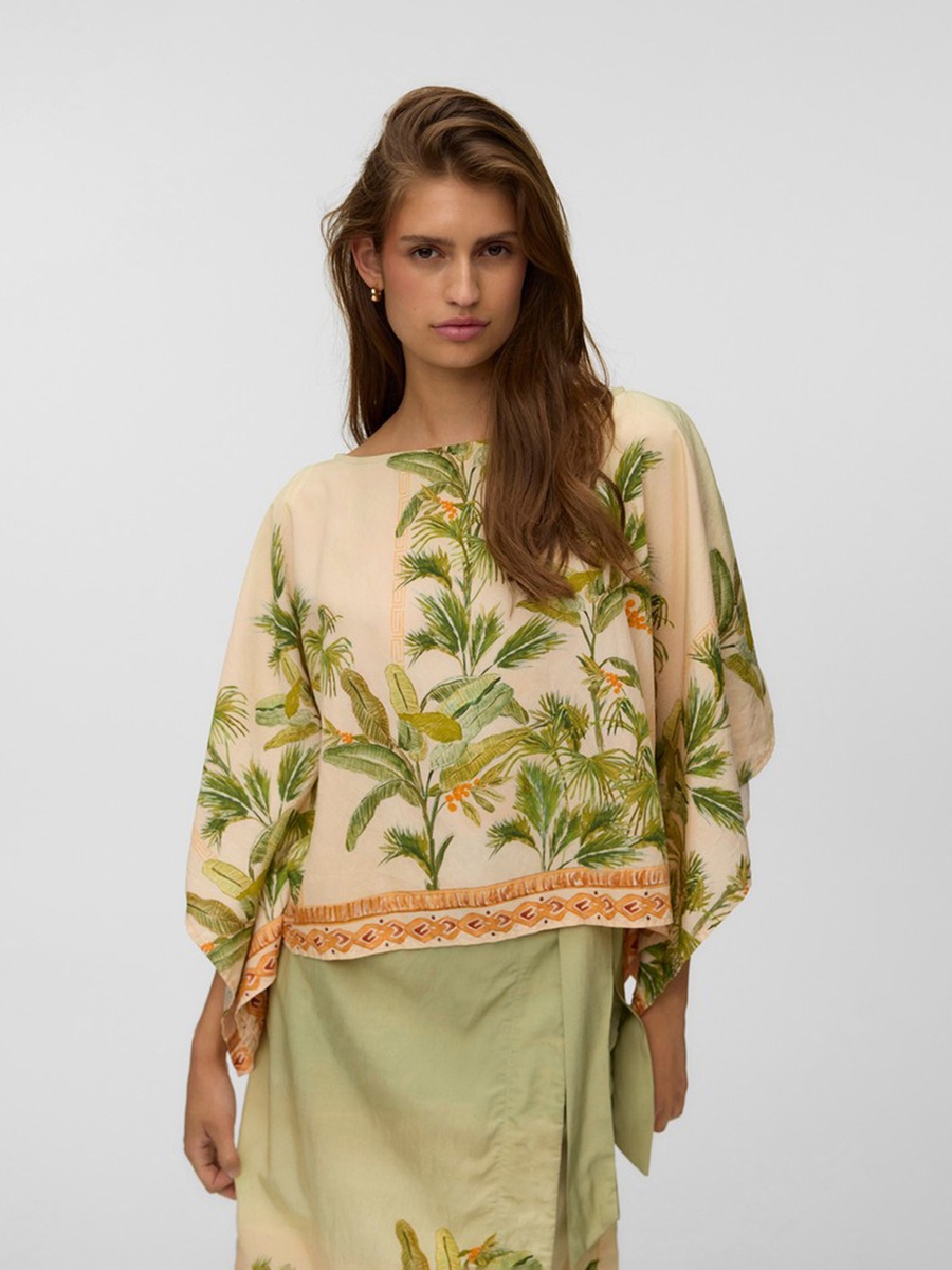 Tropical Print Cape Woven Top