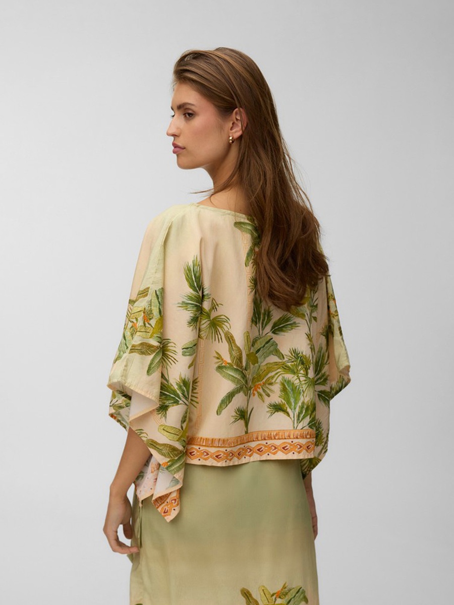 Tropical Print Cape Woven Top