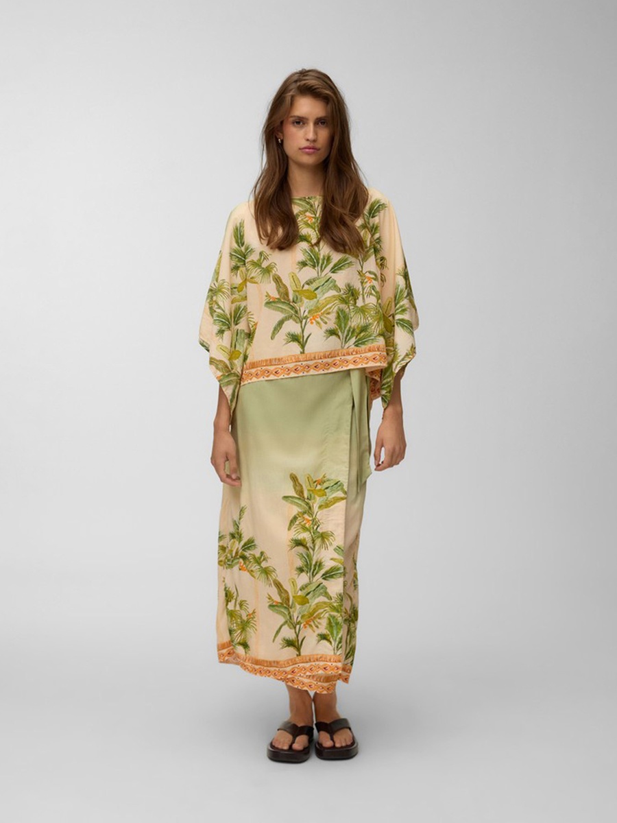 Tropical Print Cape Woven Top