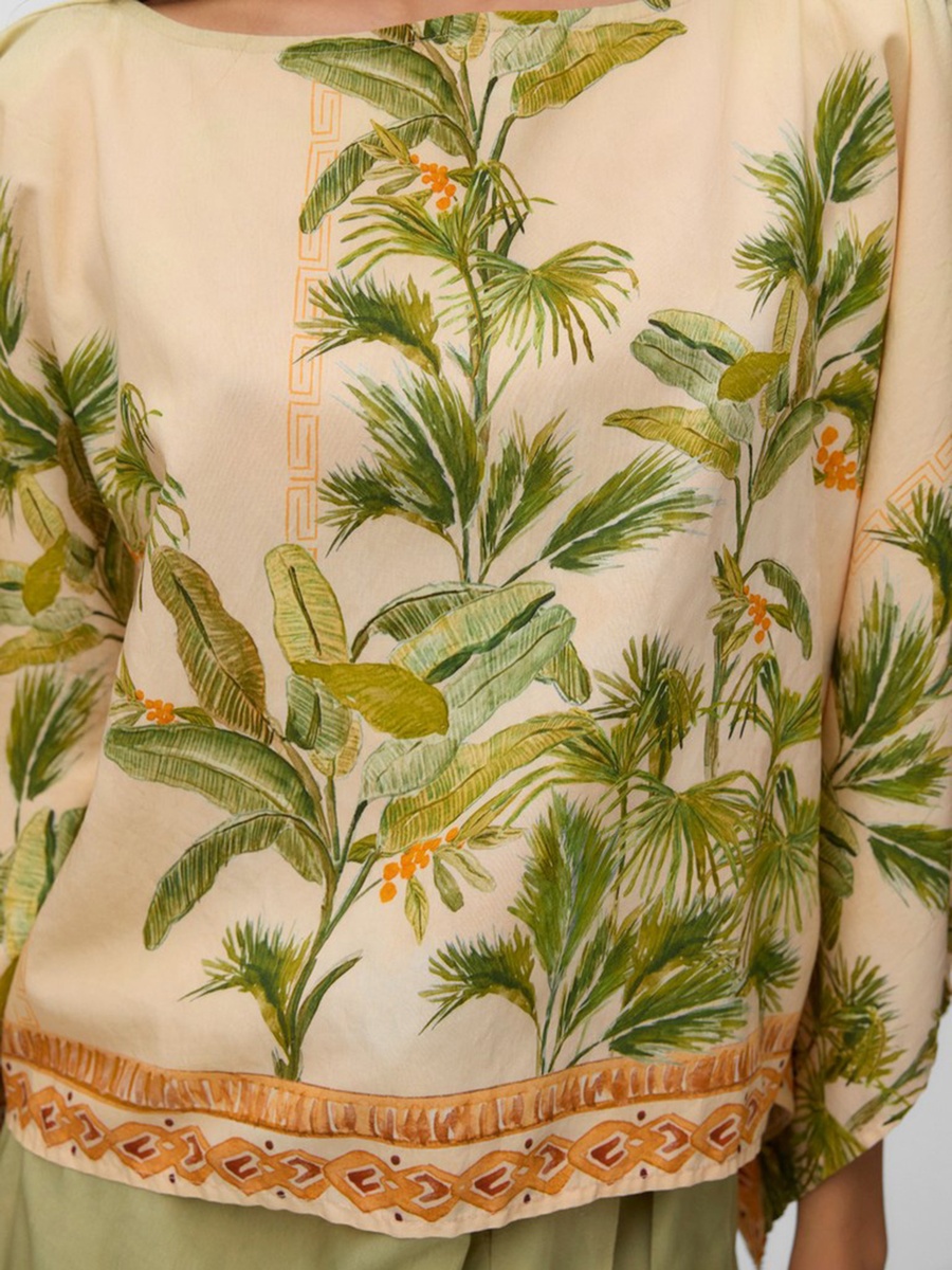 Tropical Print Cape Woven Top