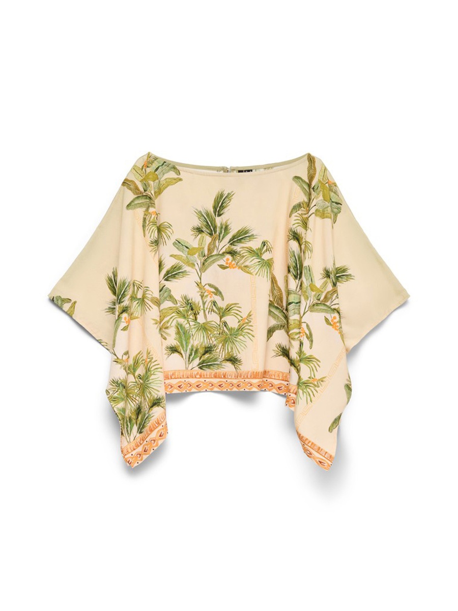Tropical Print Cape Woven Top