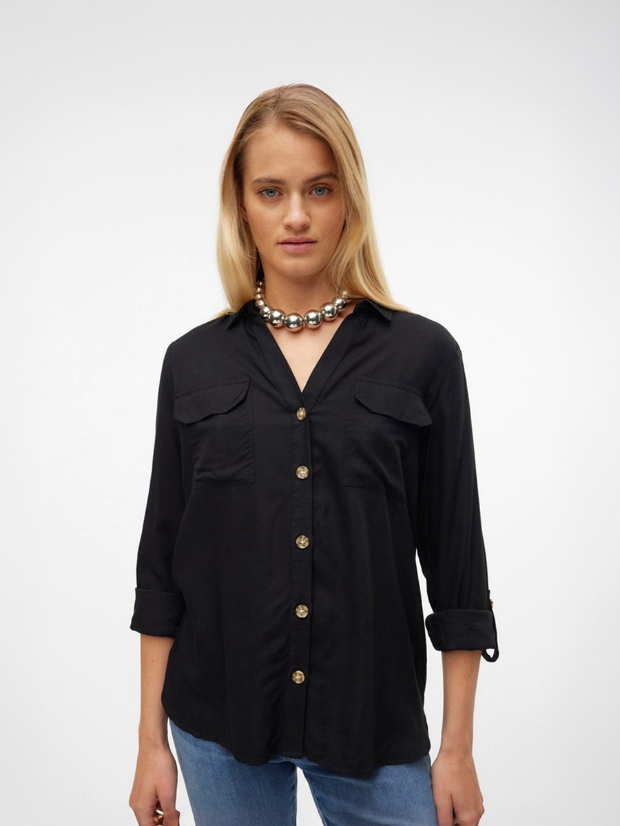 Solid Roll-Up Sleeve Shirt