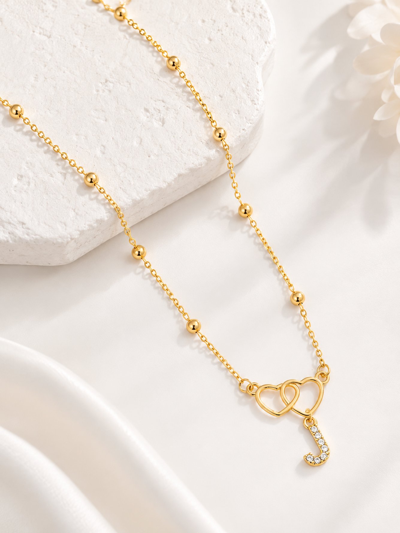 Golden Double Heart Initial Necklace