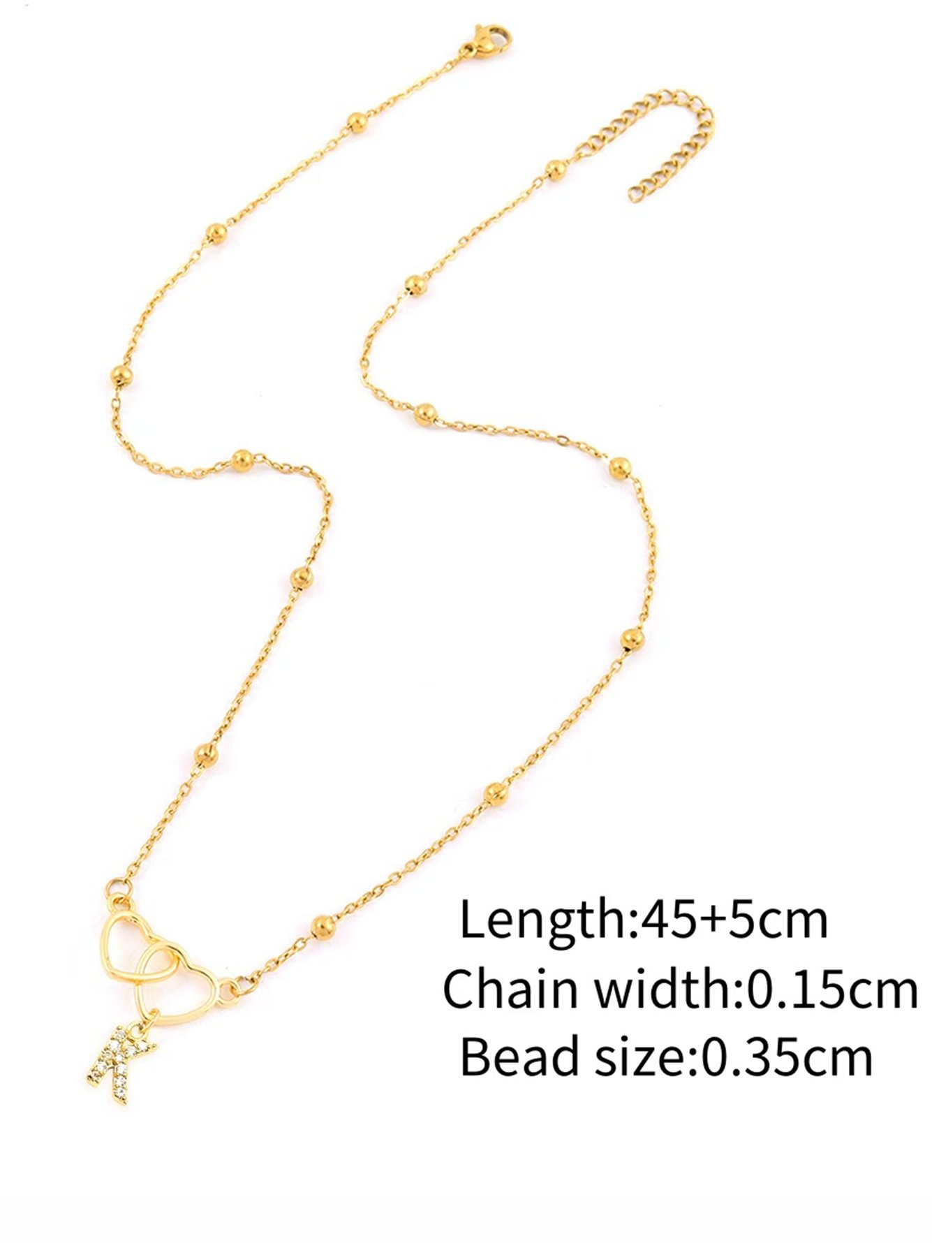 Double Heart Initial Pendant Necklace
