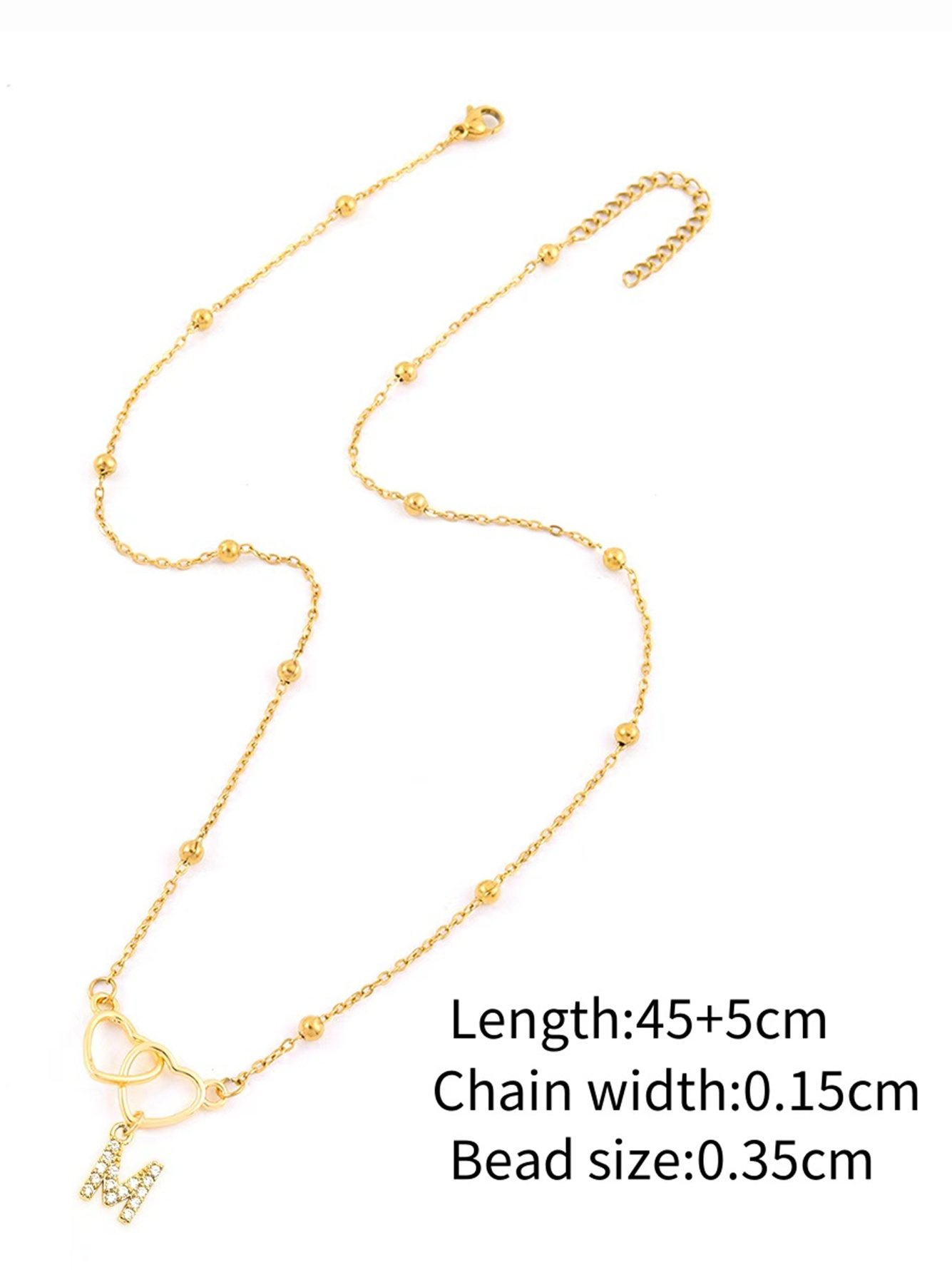 Double Heart Initial Pendant Necklace