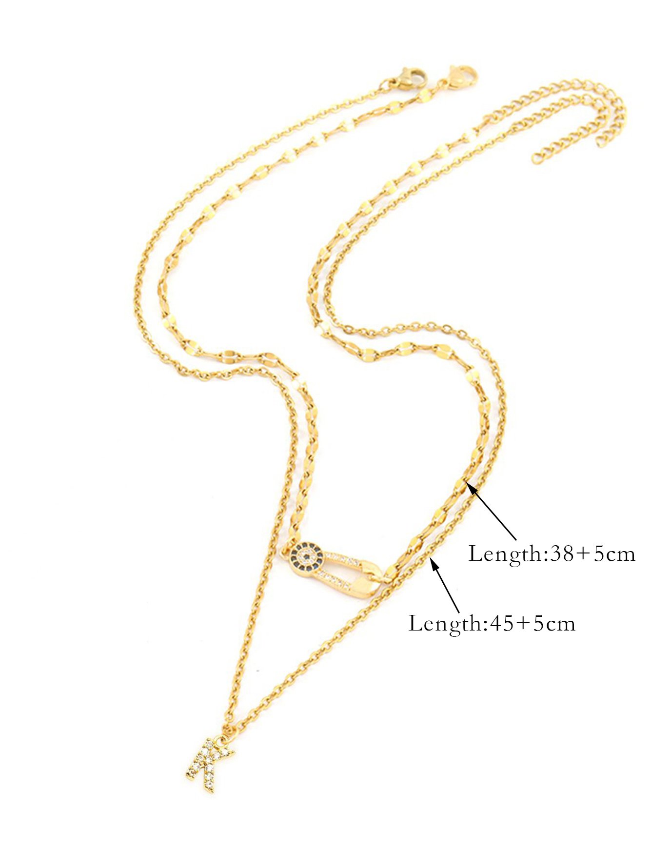 Set of 2 - Fashion Pin Initial Pendant Necklace