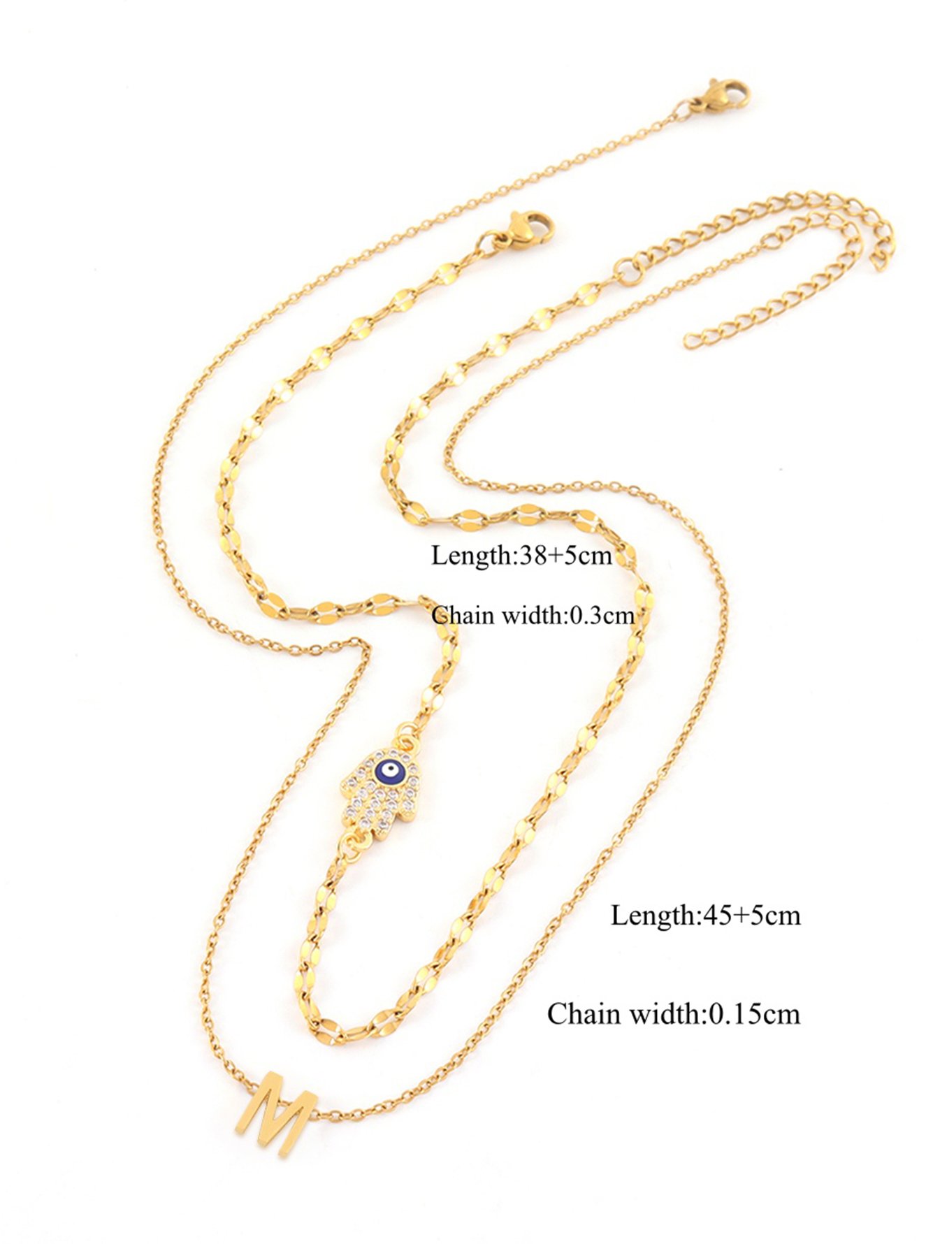 Set of 2 - Hamsa Palm Initial Pendant Necklace