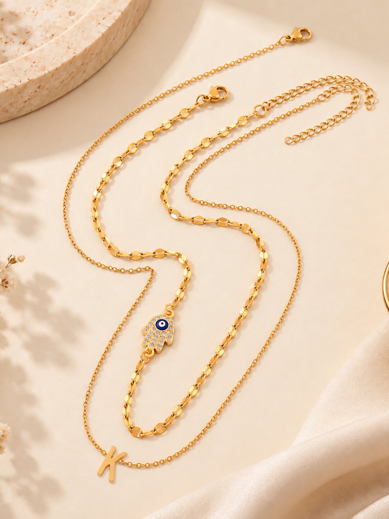 Initial Hamsa Hand Pendant Necklace