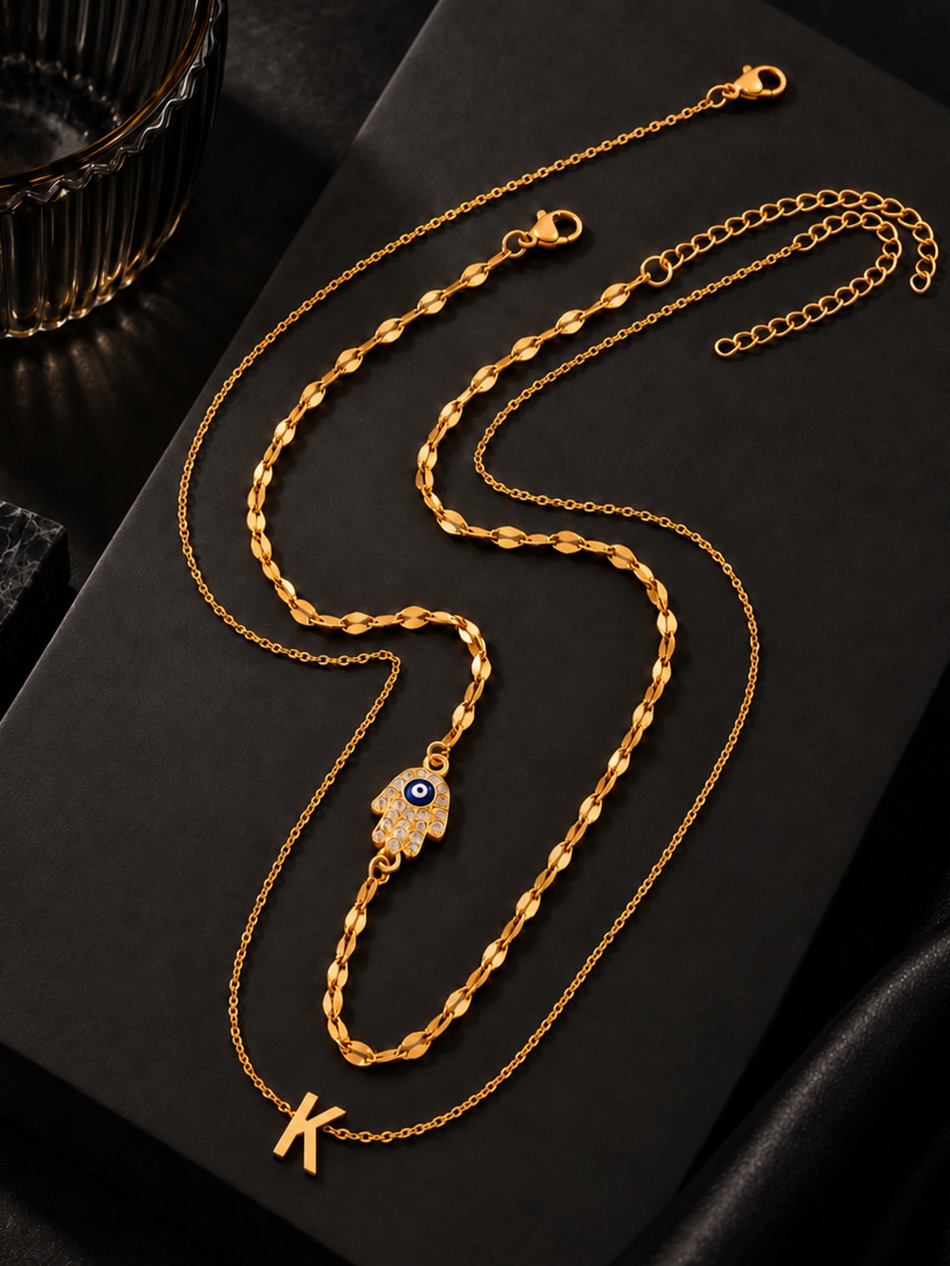 Initial Hamsa Hand Pendant Necklace