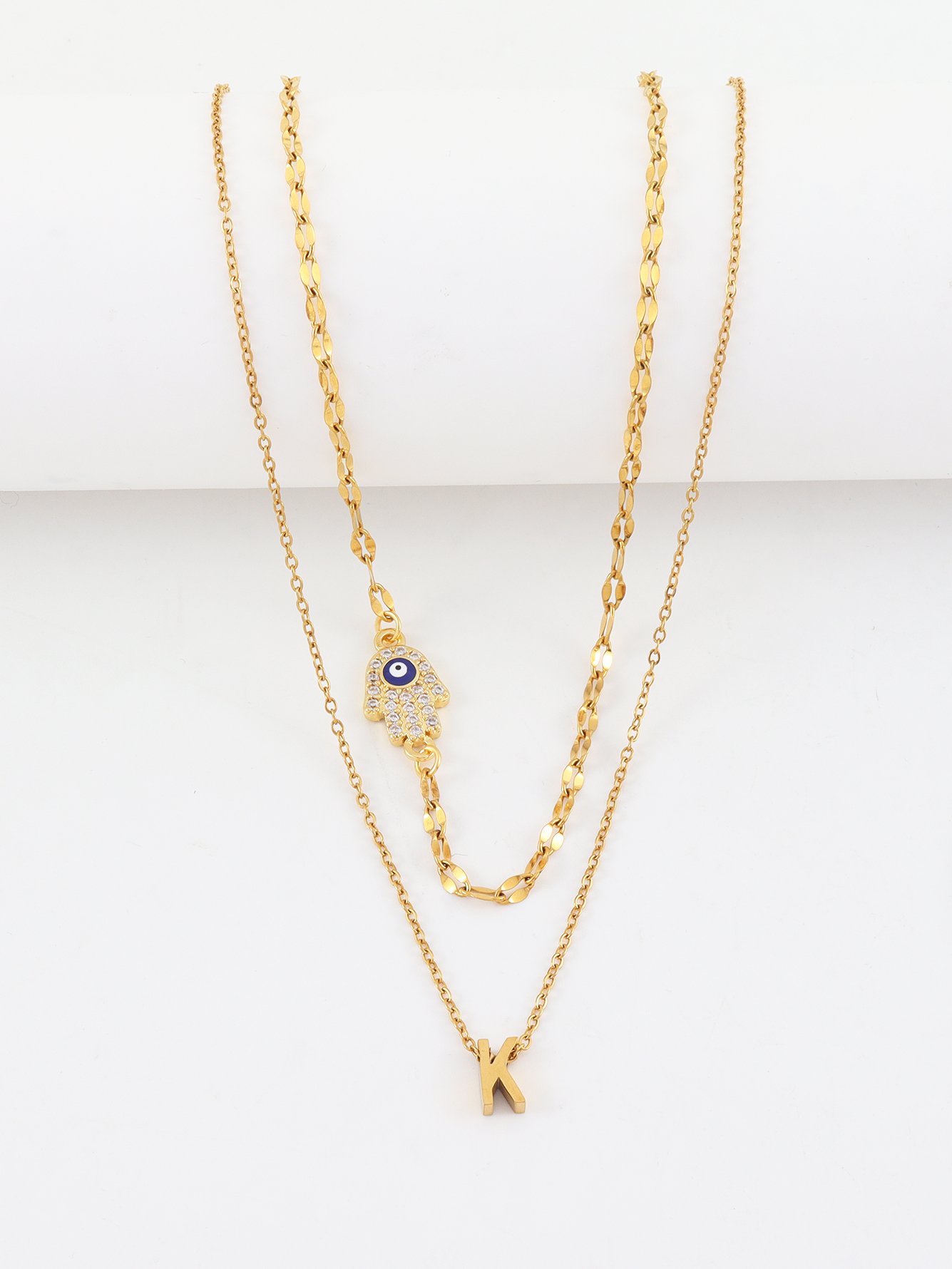 Initial Hamsa Hand Pendant Necklace
