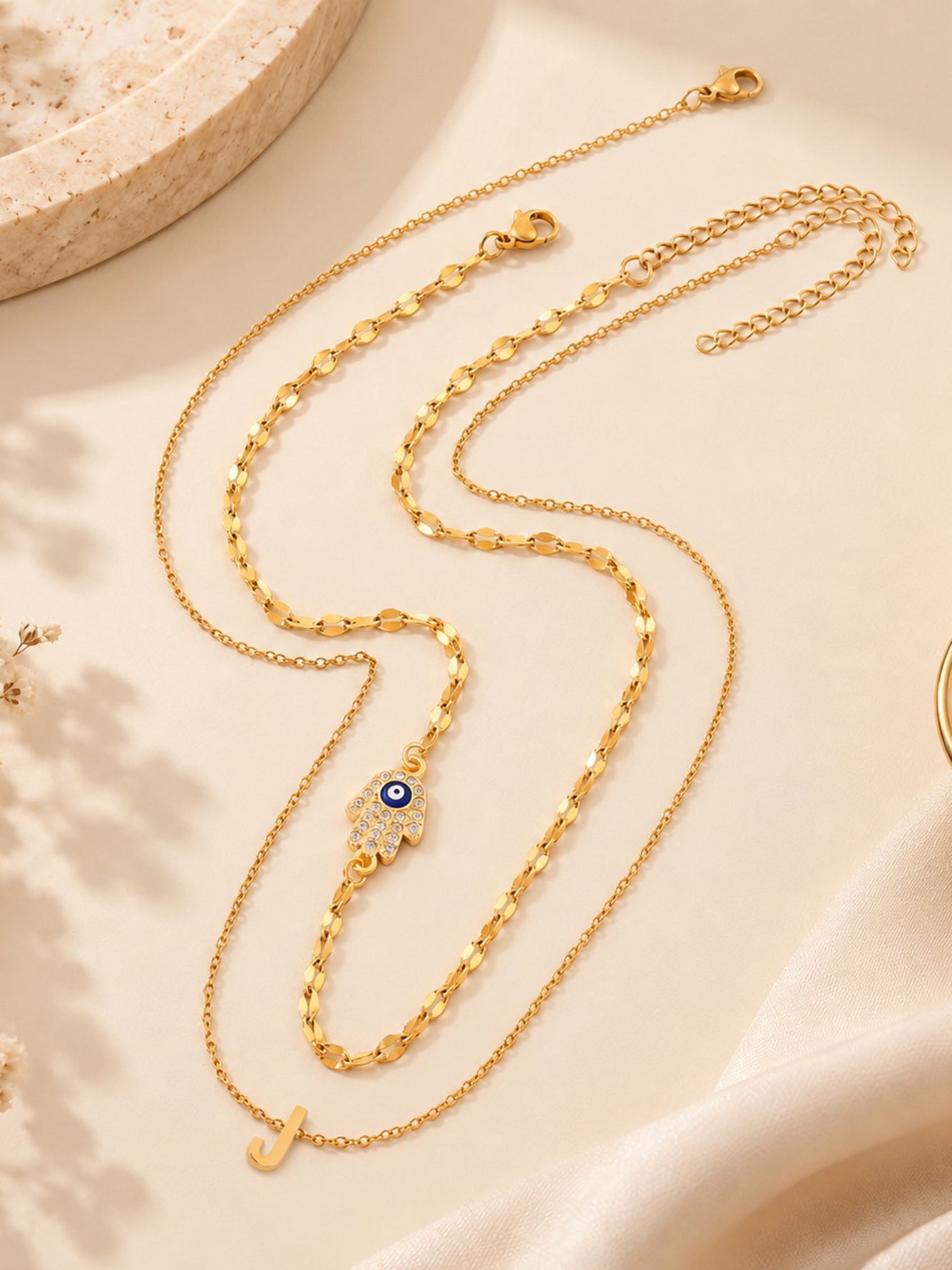 Set of 2 - Gold Plated Hamsa Hand Necklace