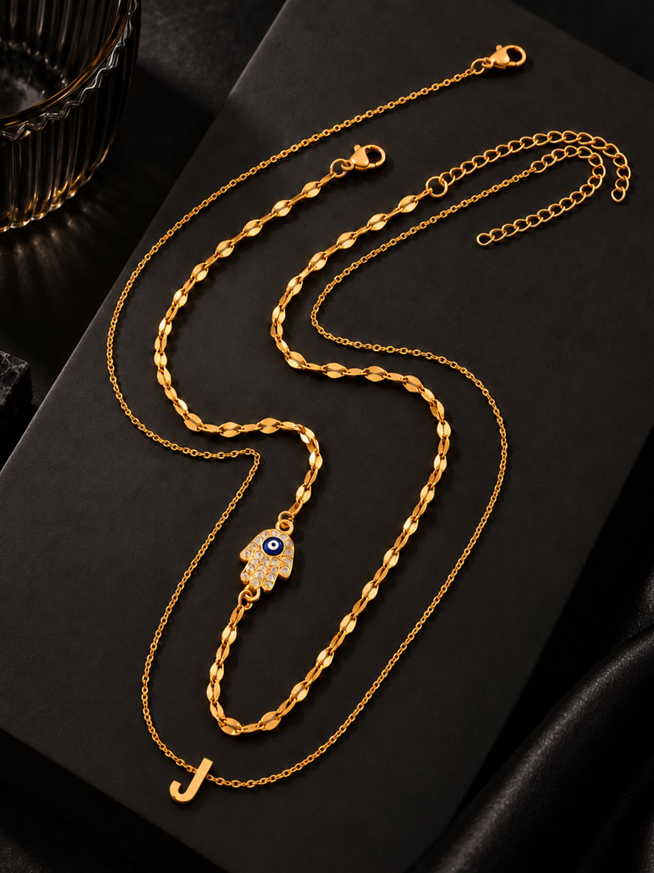 Set of 2 - Gold Plated Hamsa Hand Necklace